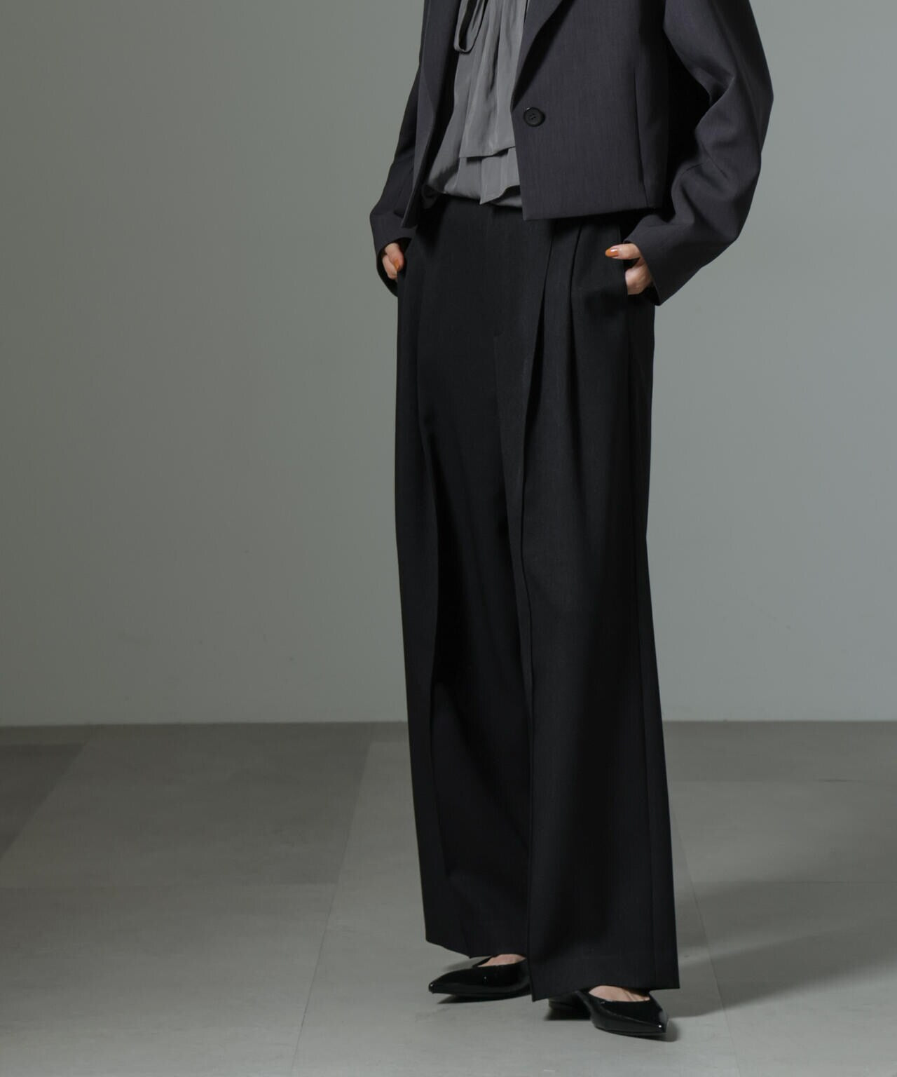 ストレッチサージピンタックイージーワイドパンツ(セットアップ可) 6694227319