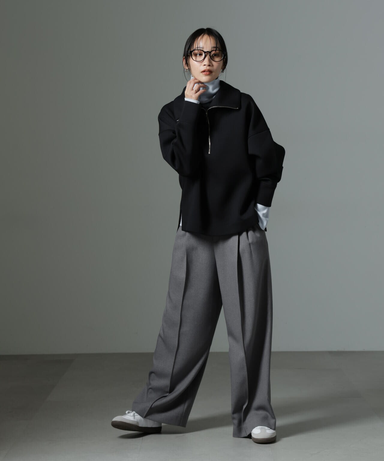 ストレッチサージピンタックイージーワイドパンツ(セットアップ可) 6694227319