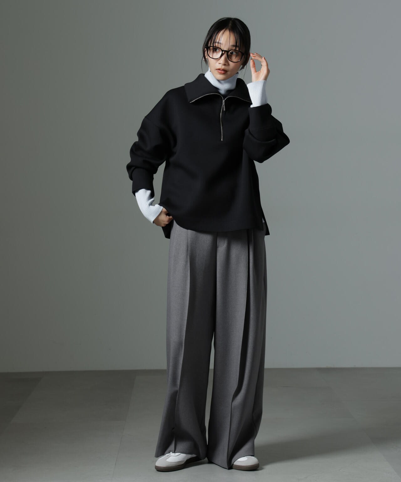 ストレッチサージピンタックイージーワイドパンツ(セットアップ可) 6694227319