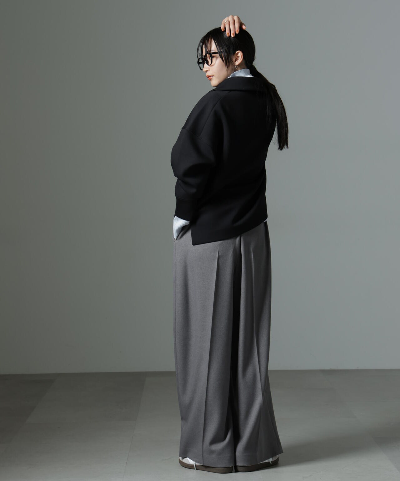 ストレッチサージピンタックイージーワイドパンツ(セットアップ可) 6694227319