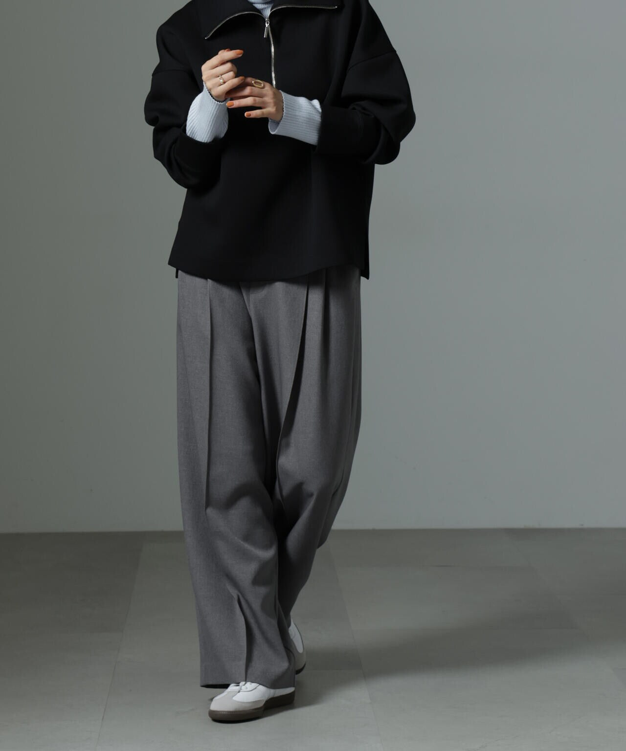 ストレッチサージピンタックイージーワイドパンツ(セットアップ可) 6694227319