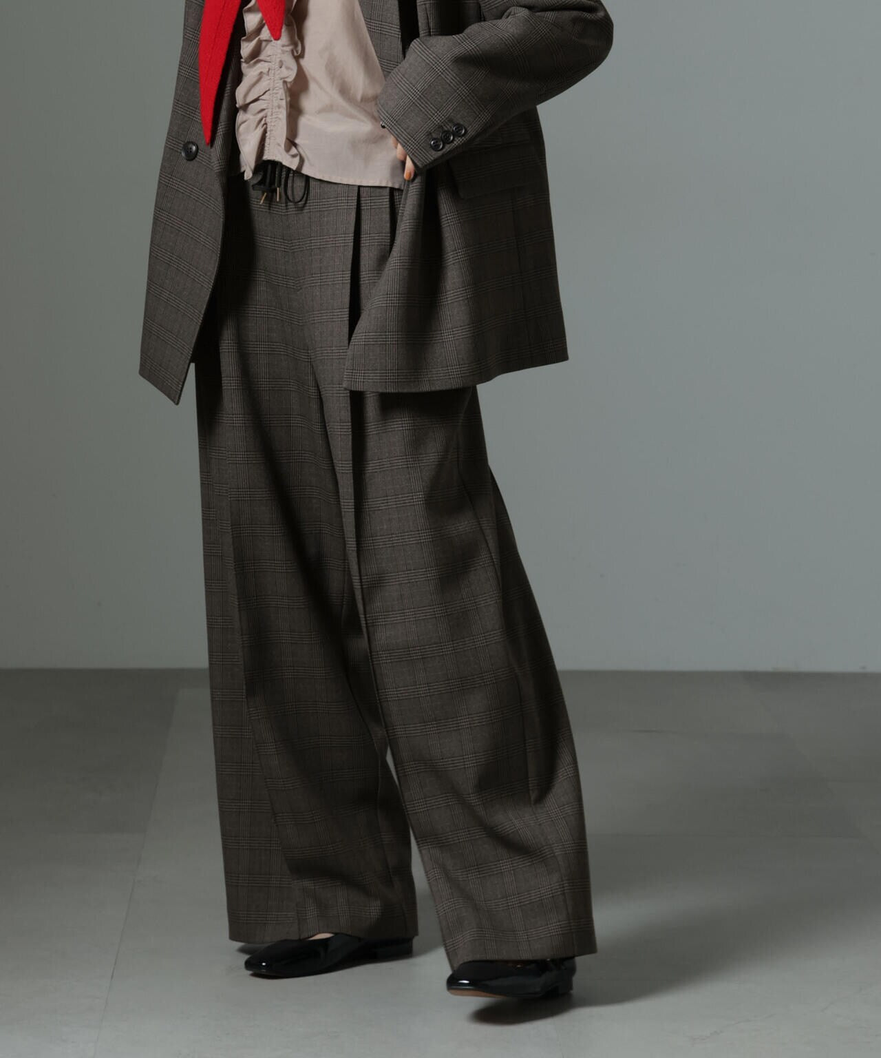 ストレッチサージピンタックイージーワイドパンツ(セットアップ可) 6694227319