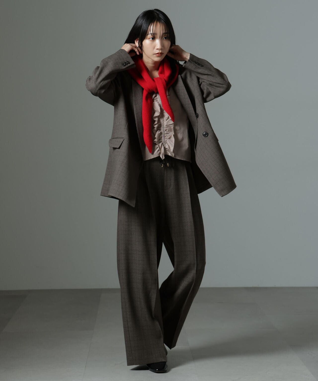 ストレッチサージピンタックイージーワイドパンツ(セットアップ可) 6694227319