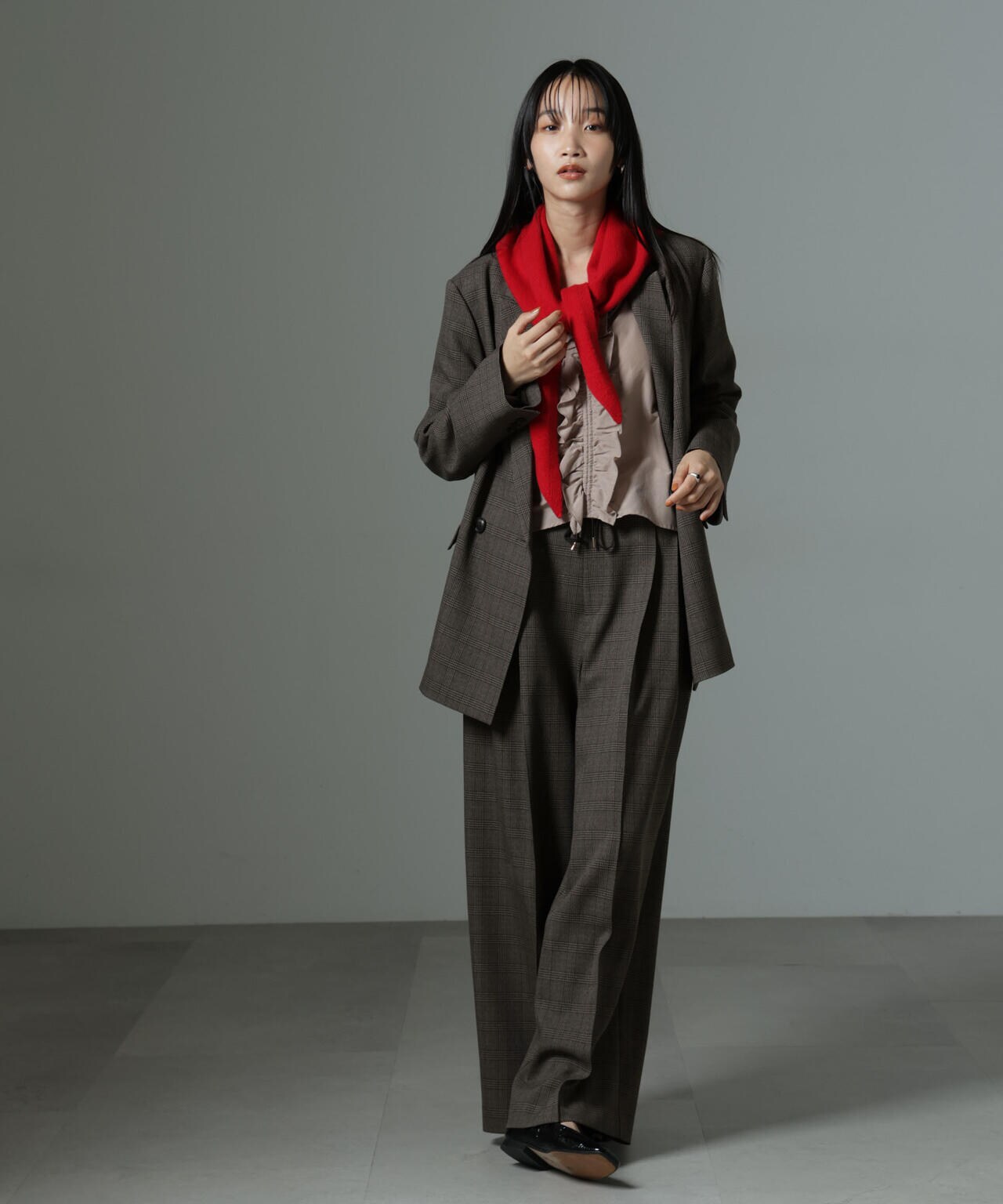 ストレッチサージピンタックイージーワイドパンツ(セットアップ可) 6694227319