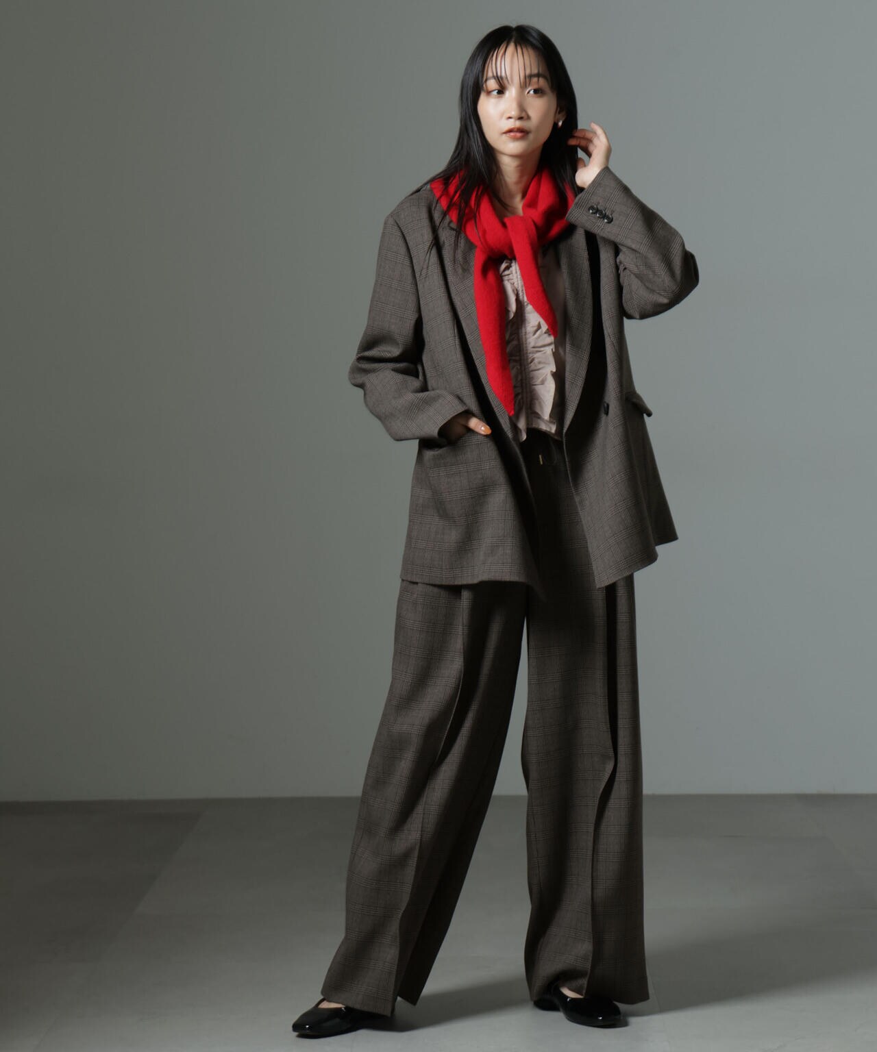 ストレッチサージピンタックイージーワイドパンツ(セットアップ可) 6694227319