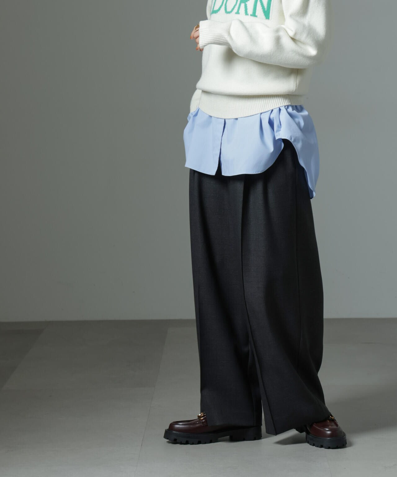 ストレッチサージピンタックイージーワイドパンツ(セットアップ可) 6694227319