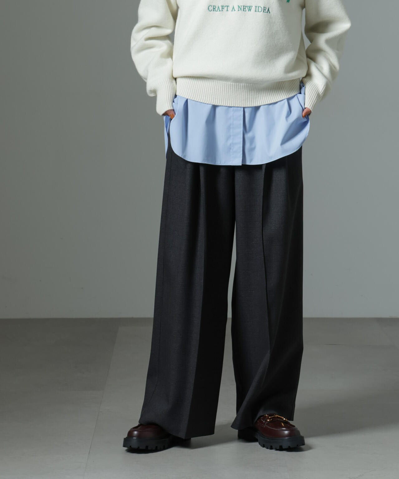 ストレッチサージピンタックイージーワイドパンツ(セットアップ可) 6694227319