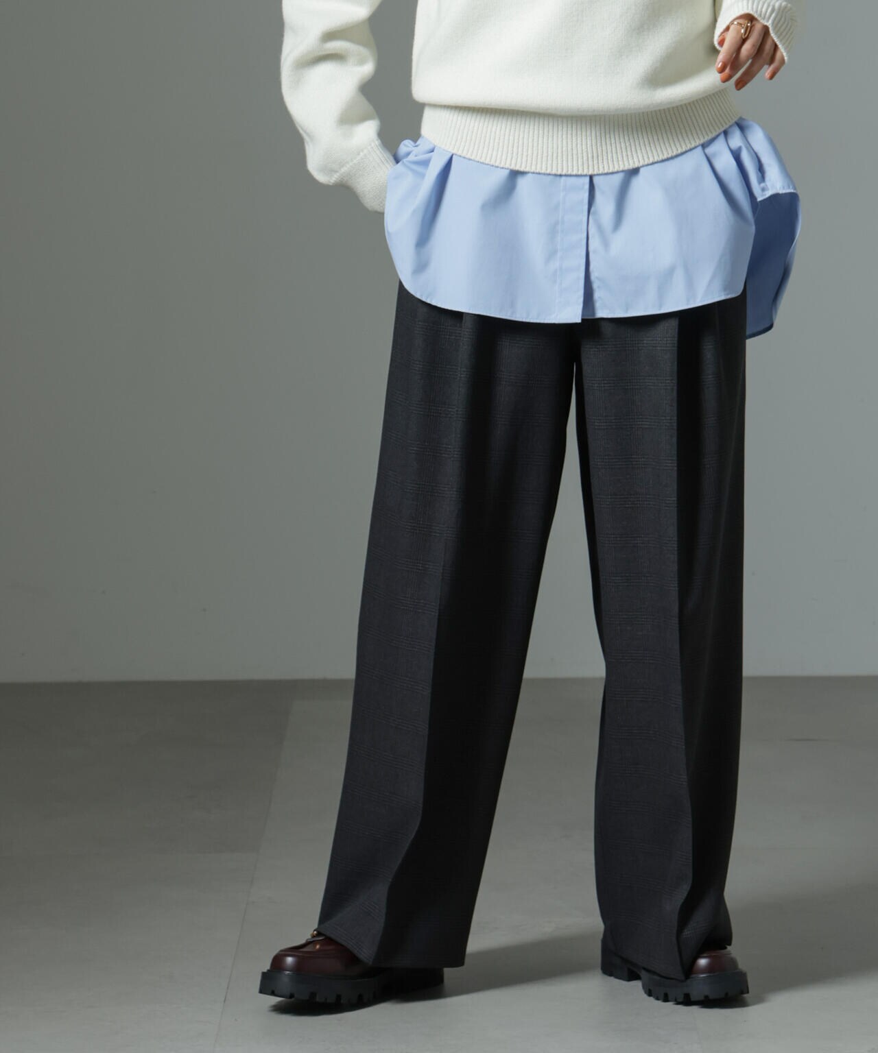 ストレッチサージピンタックイージーワイドパンツ(セットアップ可) 6694227319