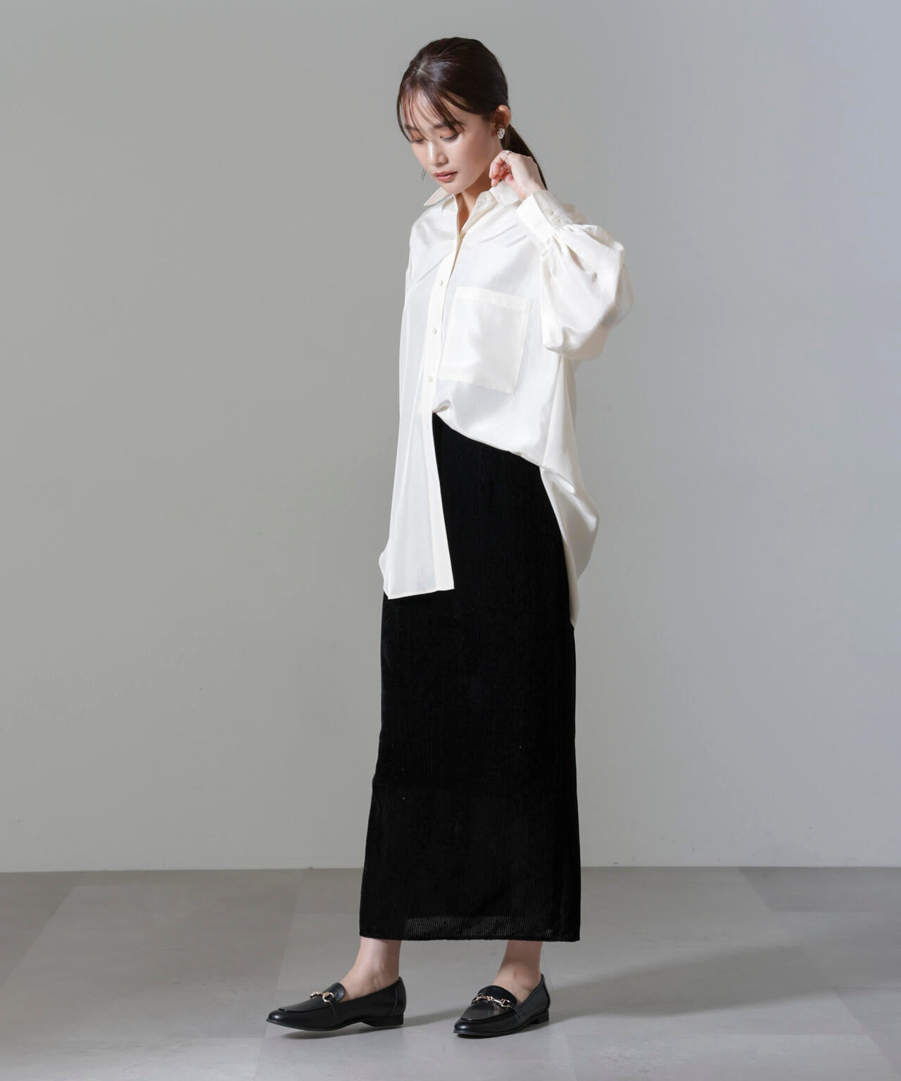 ストライプベロアIラインスカート 6694230306