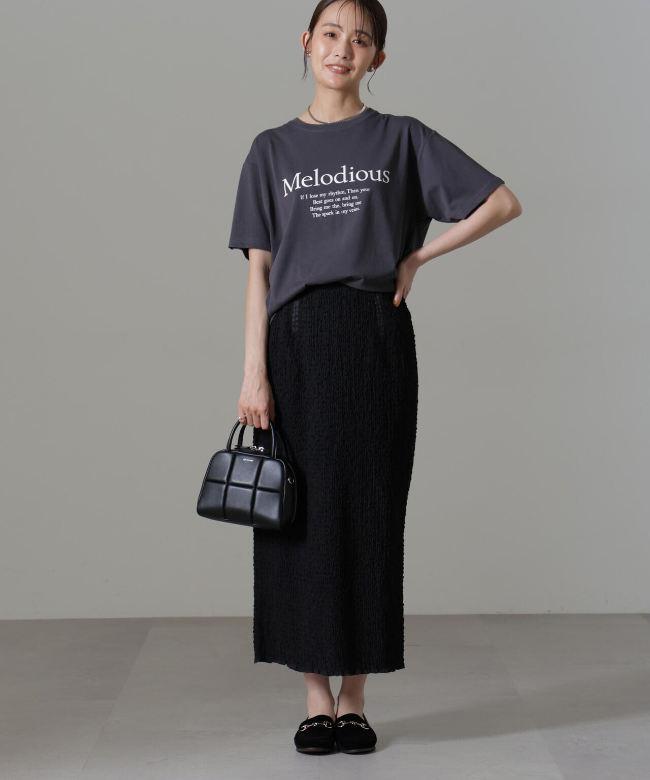 S-LL】さりげないラメが上品 やわらかナロースカート（マキシ