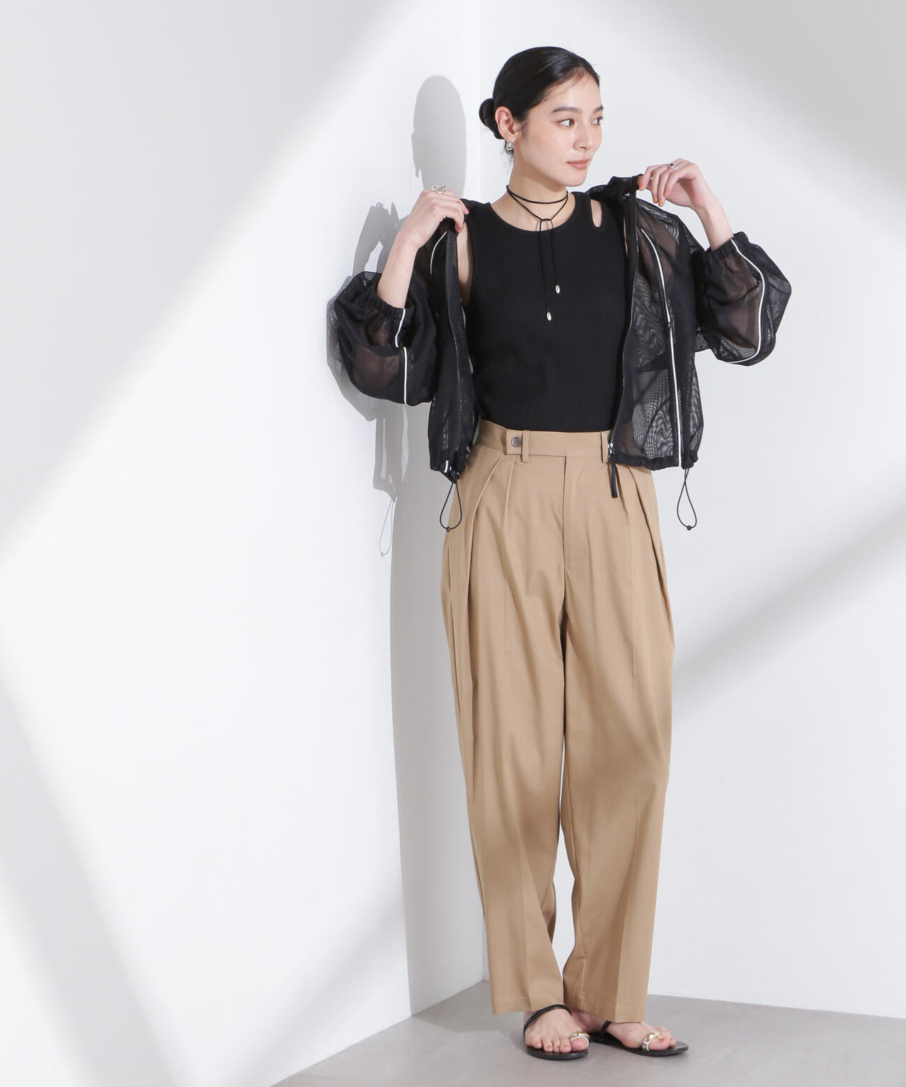 配色パイピングメッシュブルゾン 6695112305