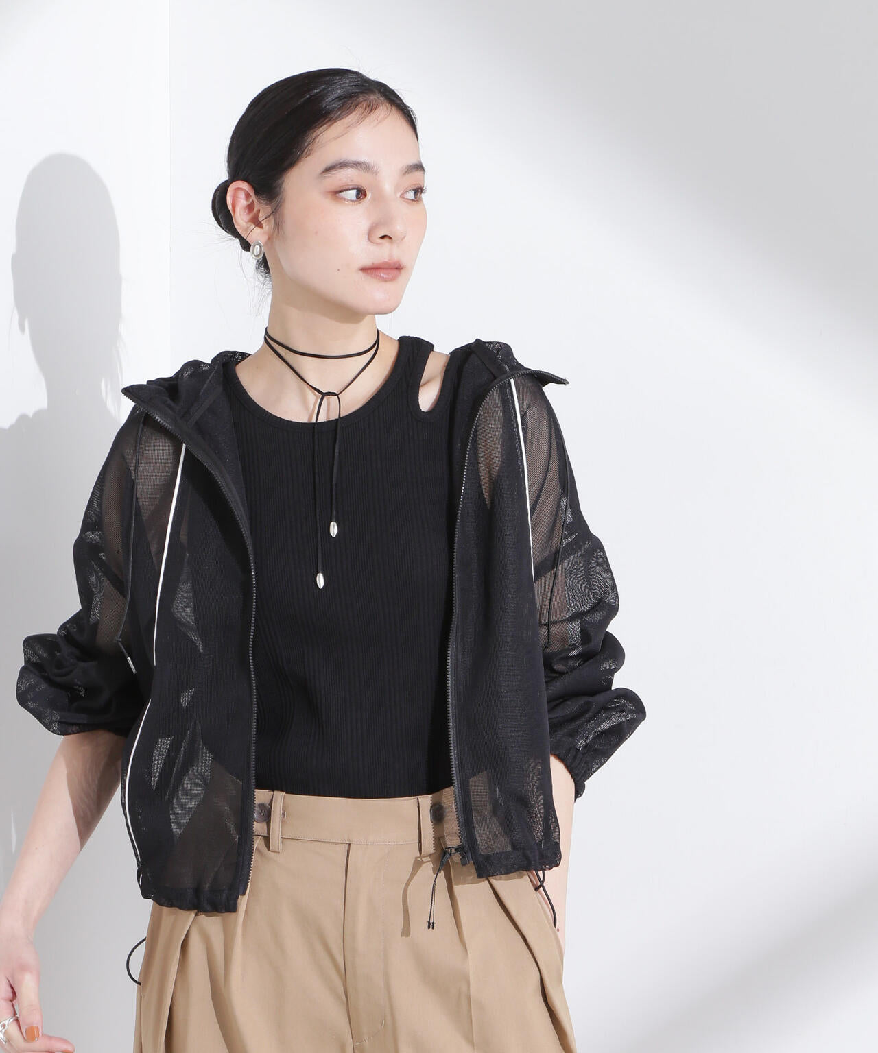 配色パイピングメッシュブルゾン 6695112305