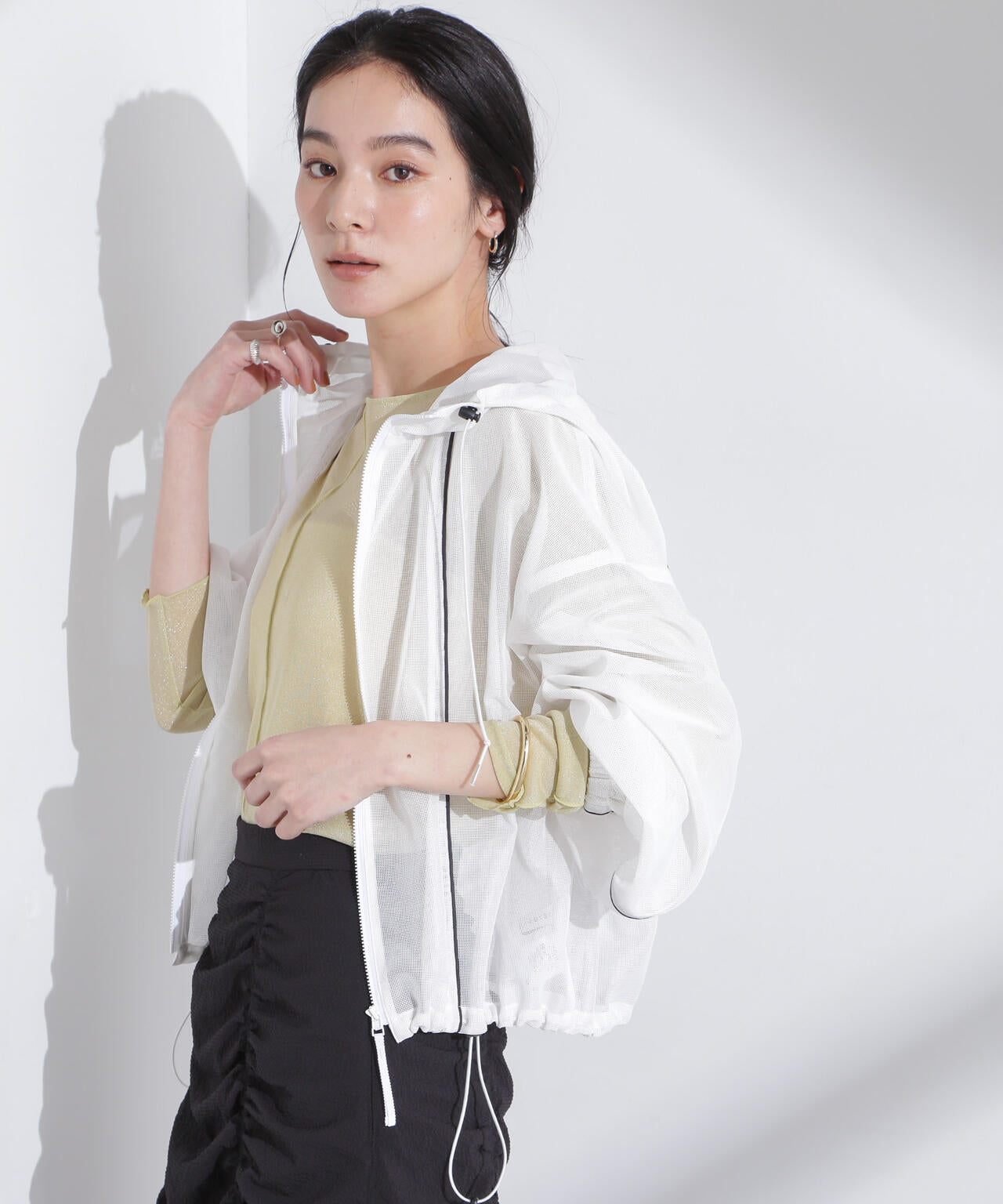 配色パイピングメッシュブルゾン 6695112305