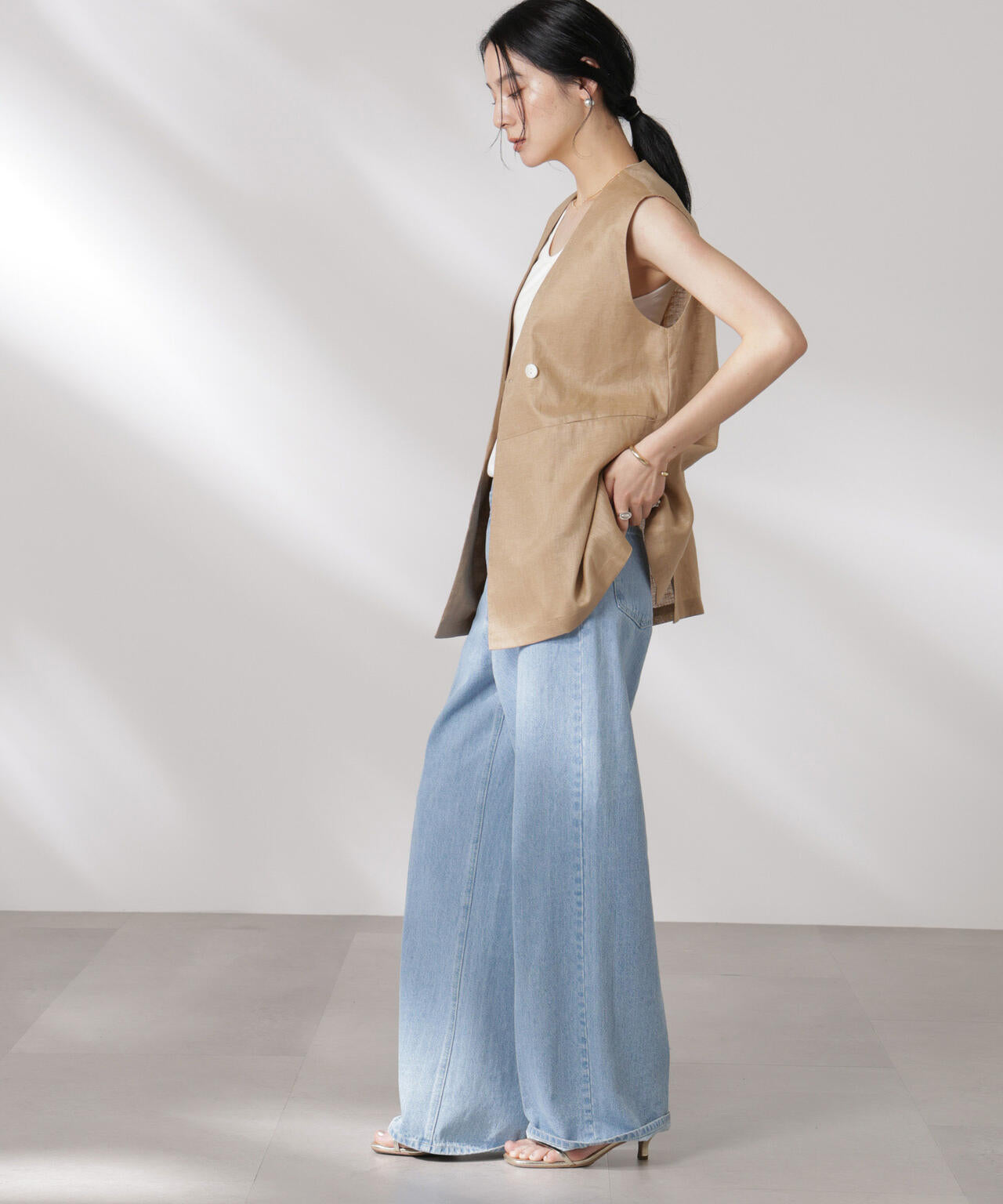 ヨーロピアンフラックス スリットポケットジレ(セットアップ可) 6695116306