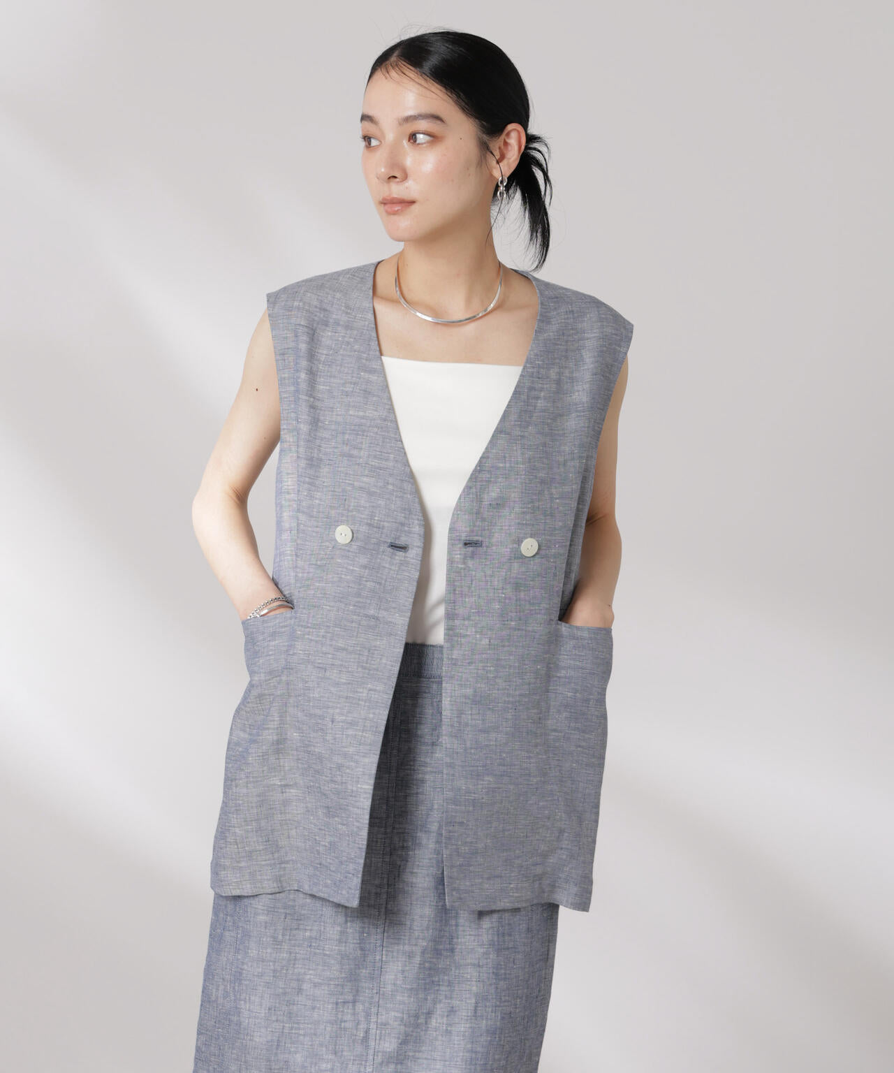 ヨーロピアンフラックス スリットポケットジレ(セットアップ可) 6695116306