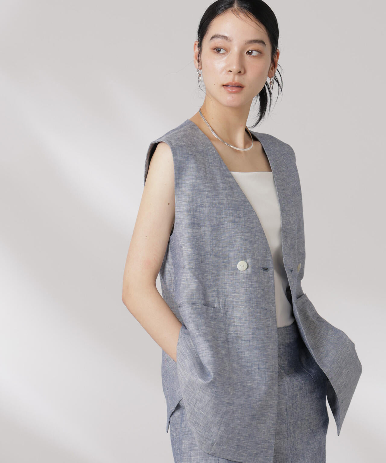 ヨーロピアンフラックス スリットポケットジレ(セットアップ可) 6695116306