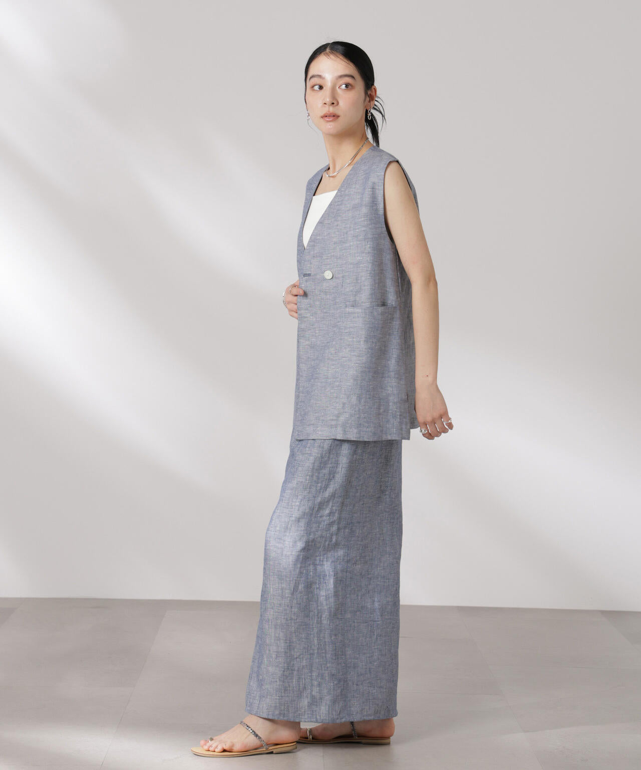 ヨーロピアンフラックス スリットポケットジレ(セットアップ可) 6695116306