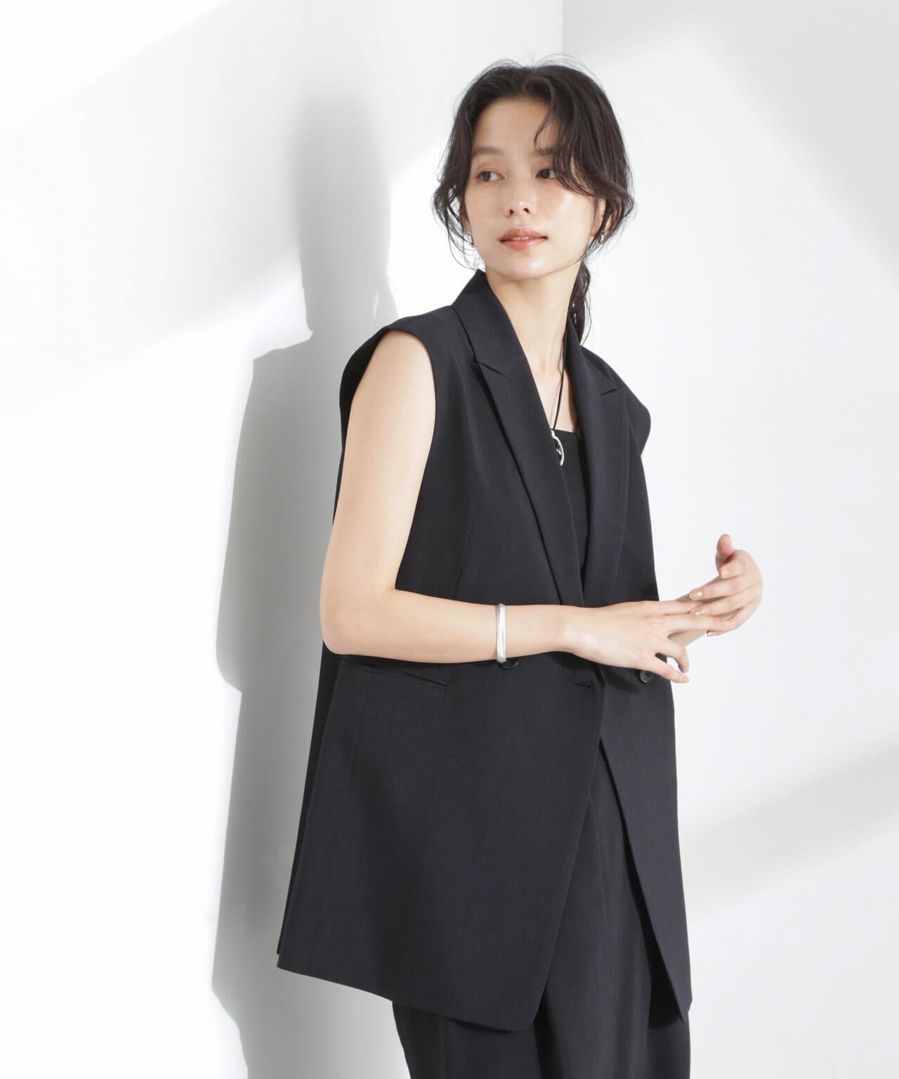 メランジドライ テーラードダブルジレ(セットアップ可) 6695116309