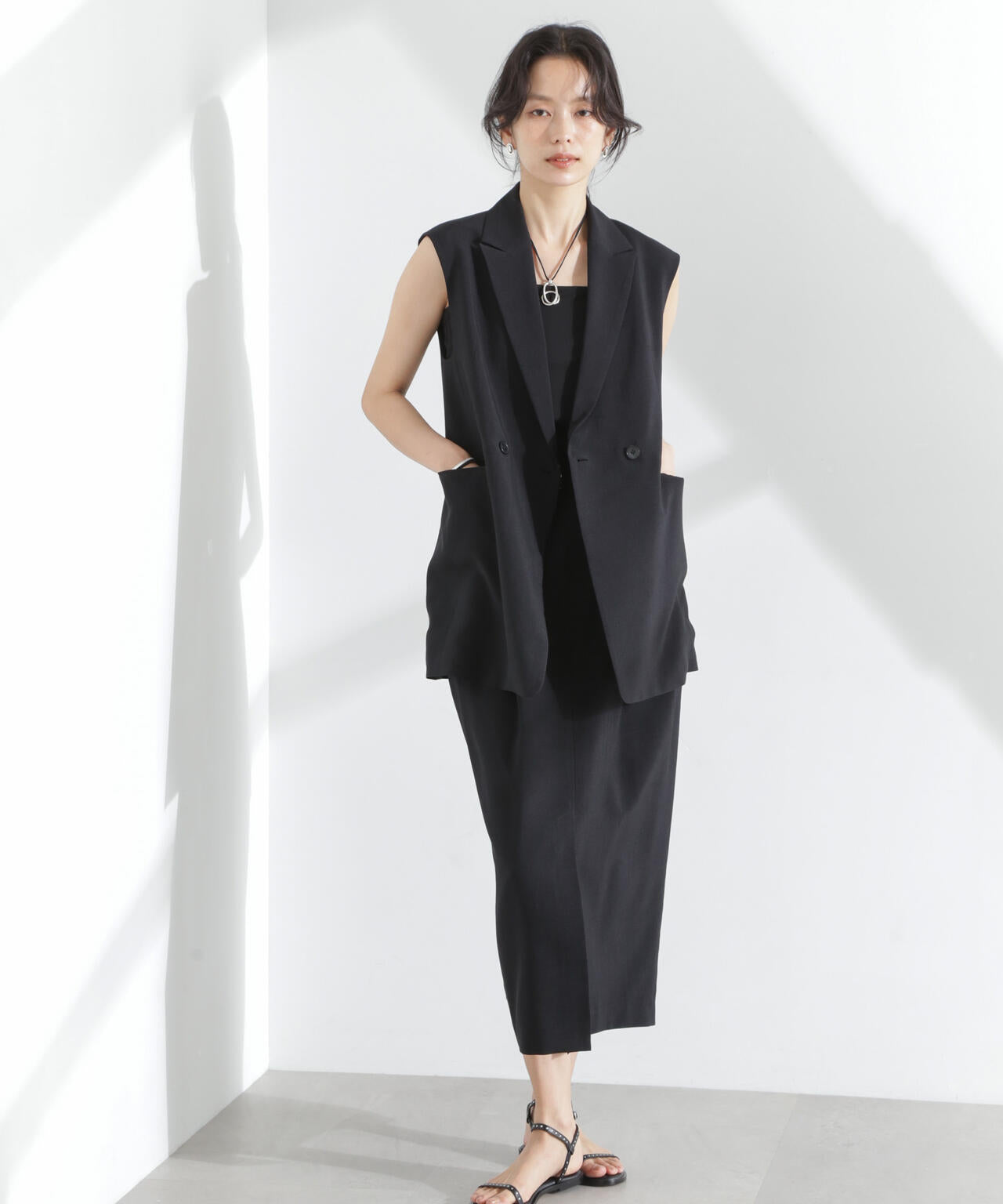 メランジドライ テーラードダブルジレ(セットアップ可) 6695116309