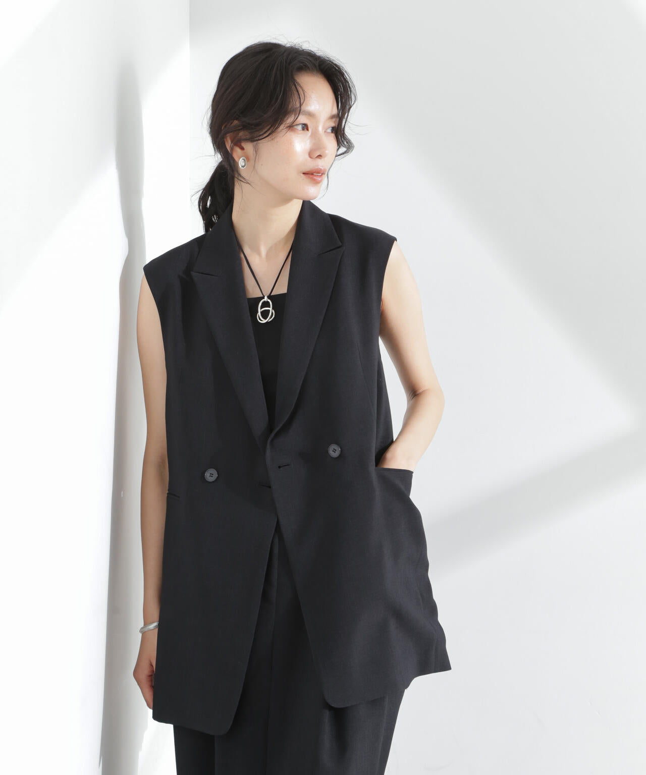 メランジドライ テーラードダブルジレ(セットアップ可) 6695116309