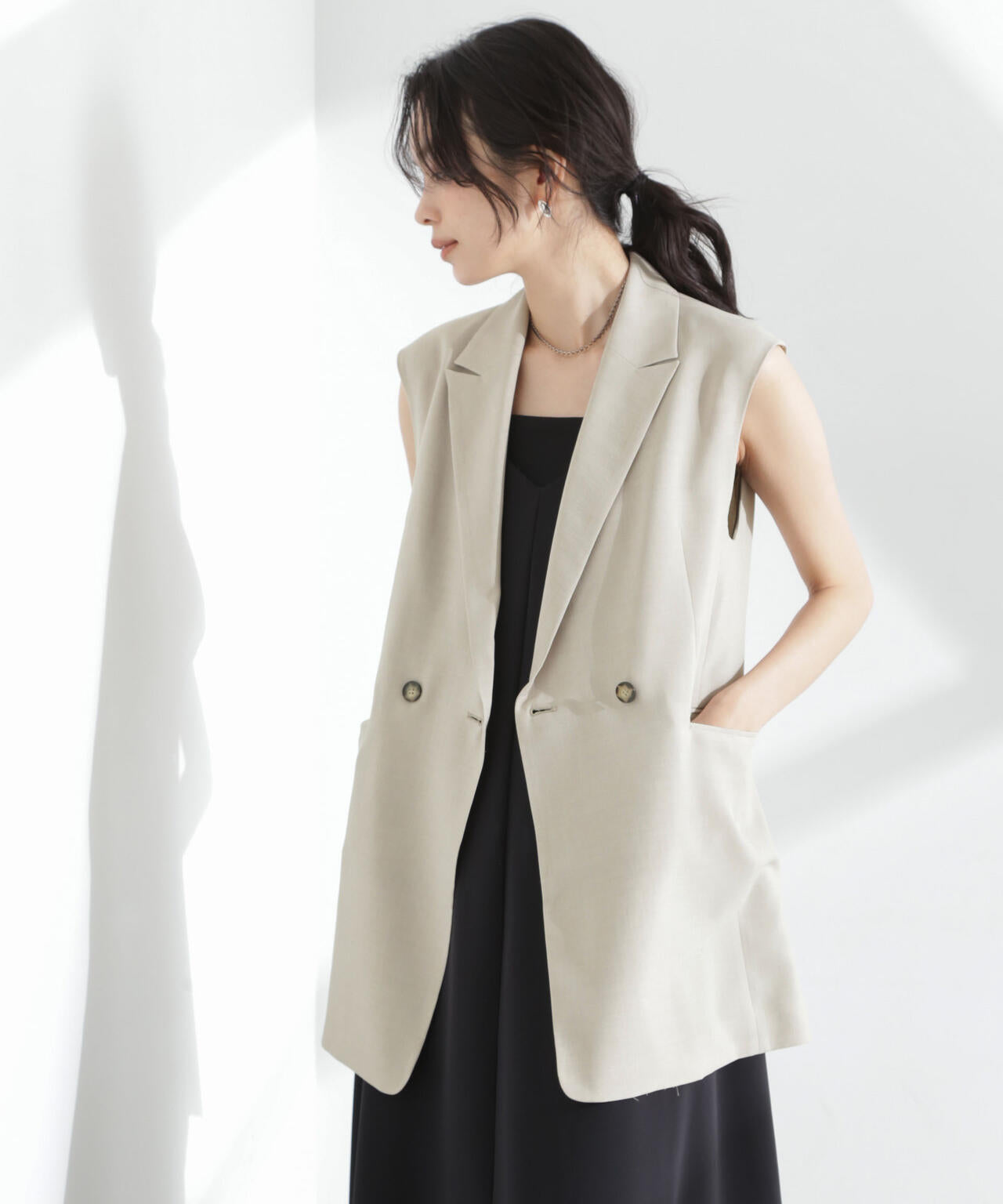 メランジドライ テーラードダブルジレ(セットアップ可) 6695116309