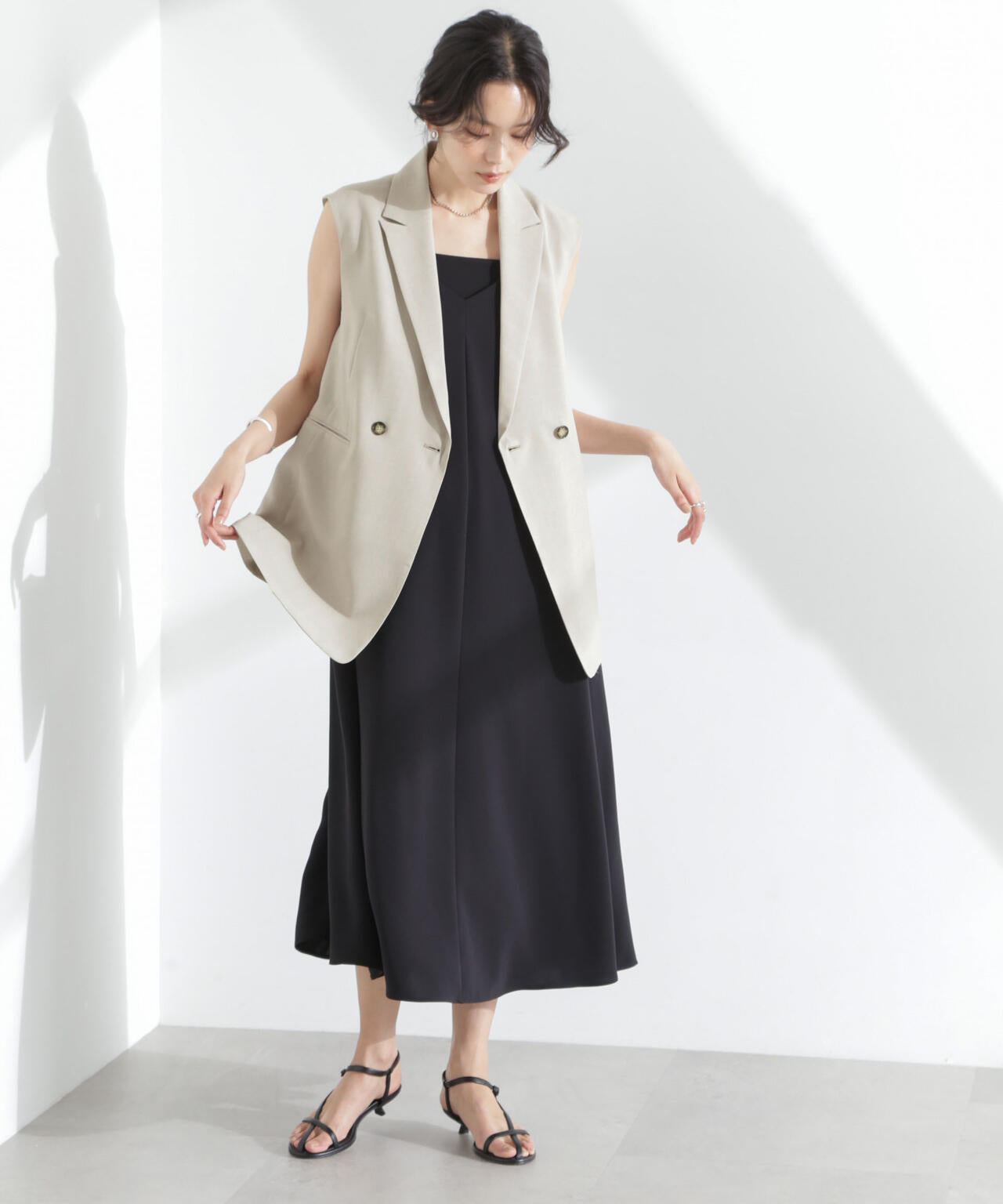 メランジドライ テーラードダブルジレ(セットアップ可) 6695116309