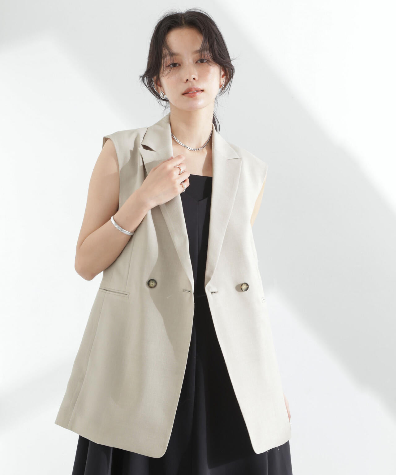 メランジドライ テーラードダブルジレ(セットアップ可) 6695116309