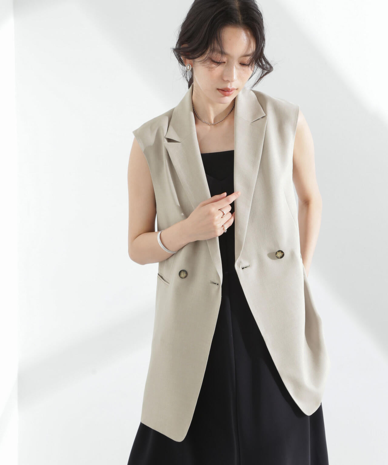 メランジドライ テーラードダブルジレ(セットアップ可) 6695116309