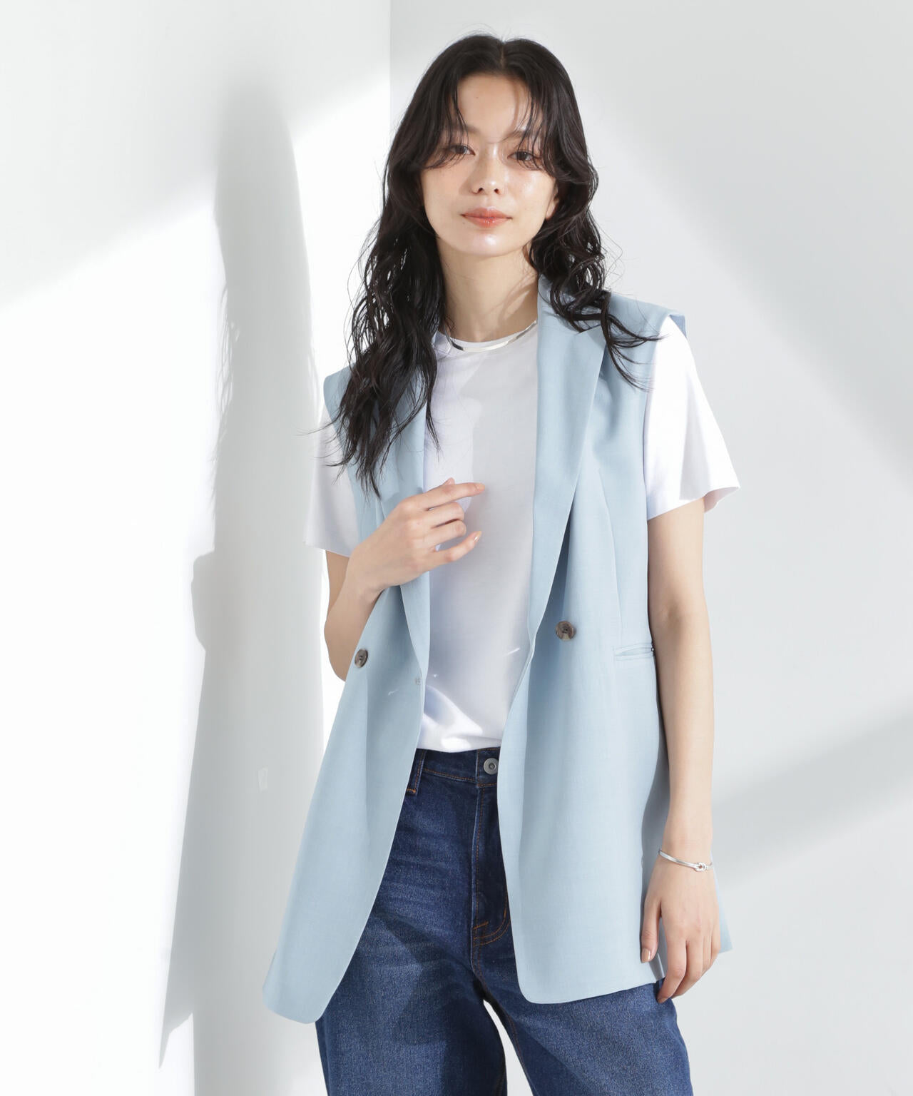 メランジドライ テーラードダブルジレ(セットアップ可) 6695116309