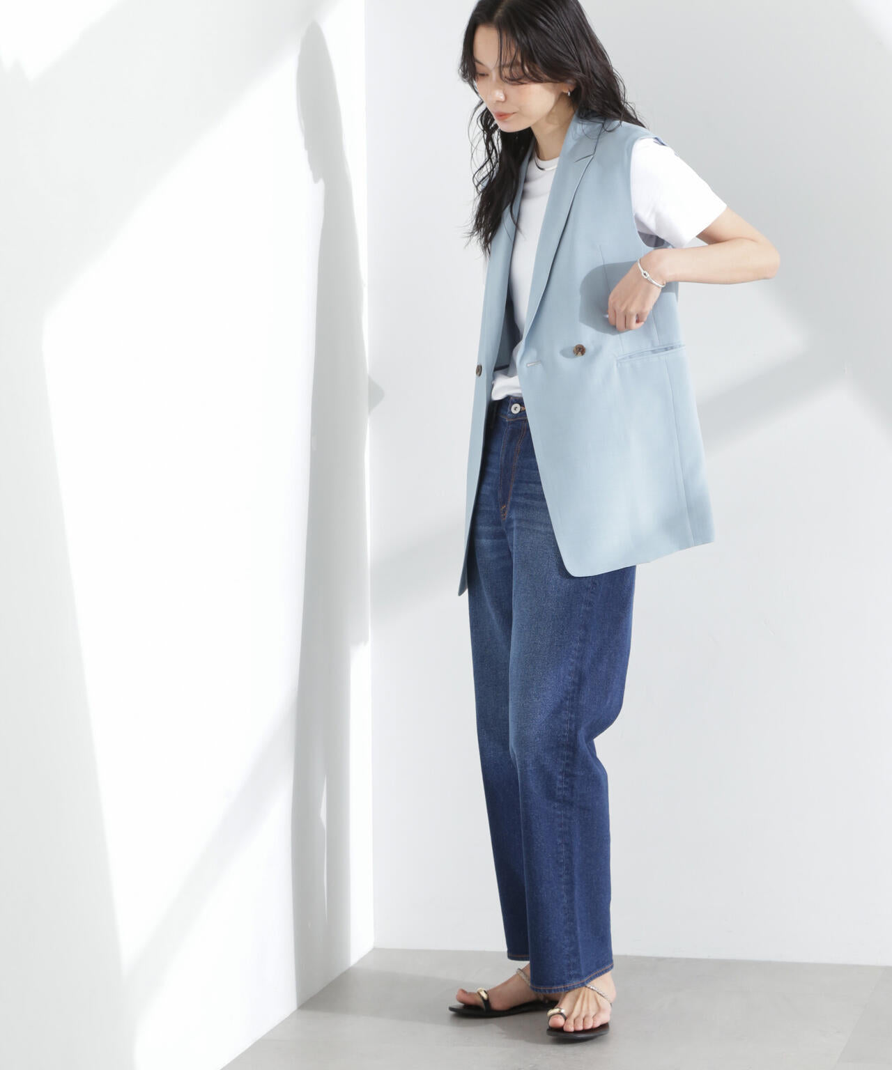 メランジドライ テーラードダブルジレ(セットアップ可) 6695116309