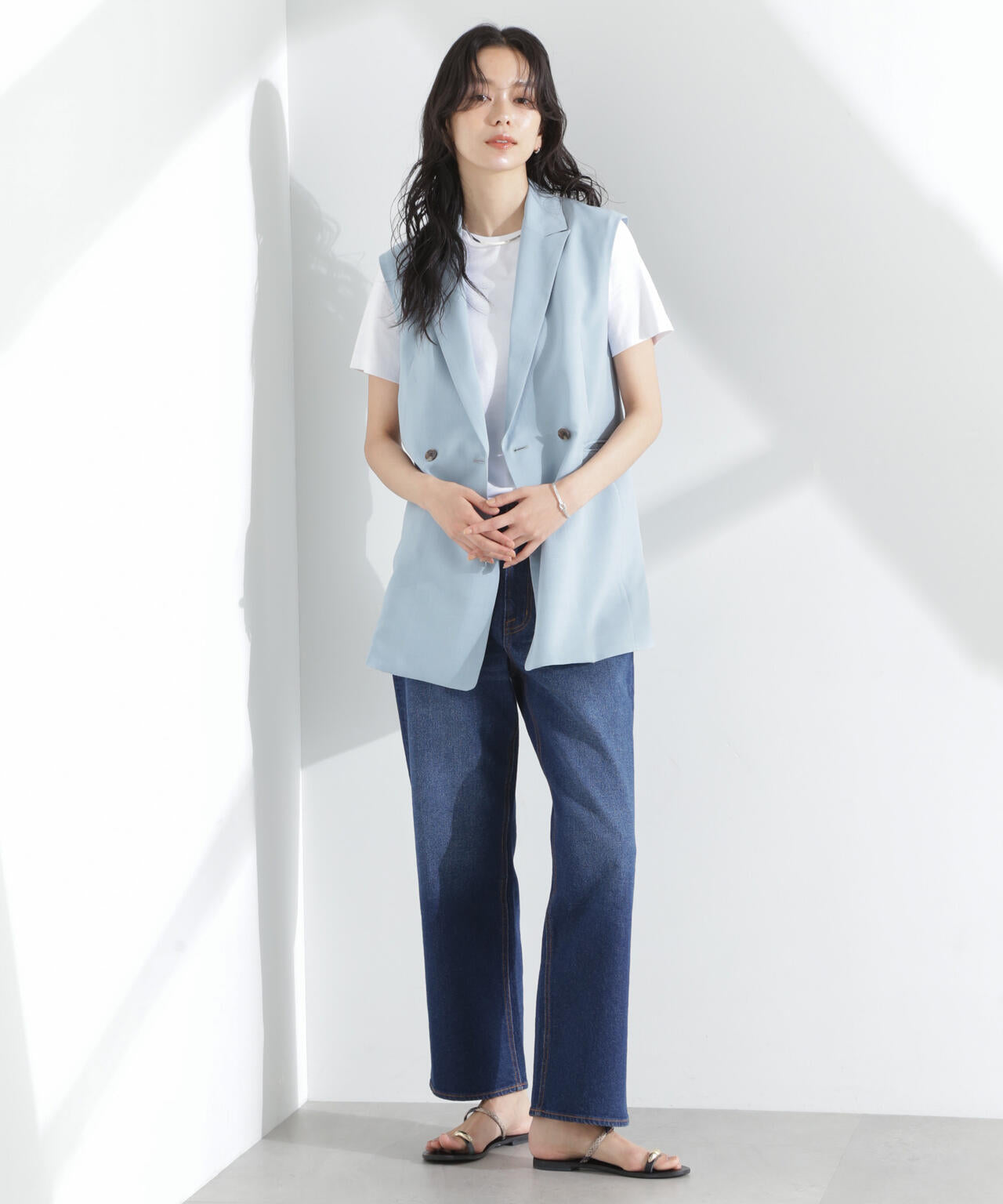 メランジドライ テーラードダブルジレ(セットアップ可) 6695116309