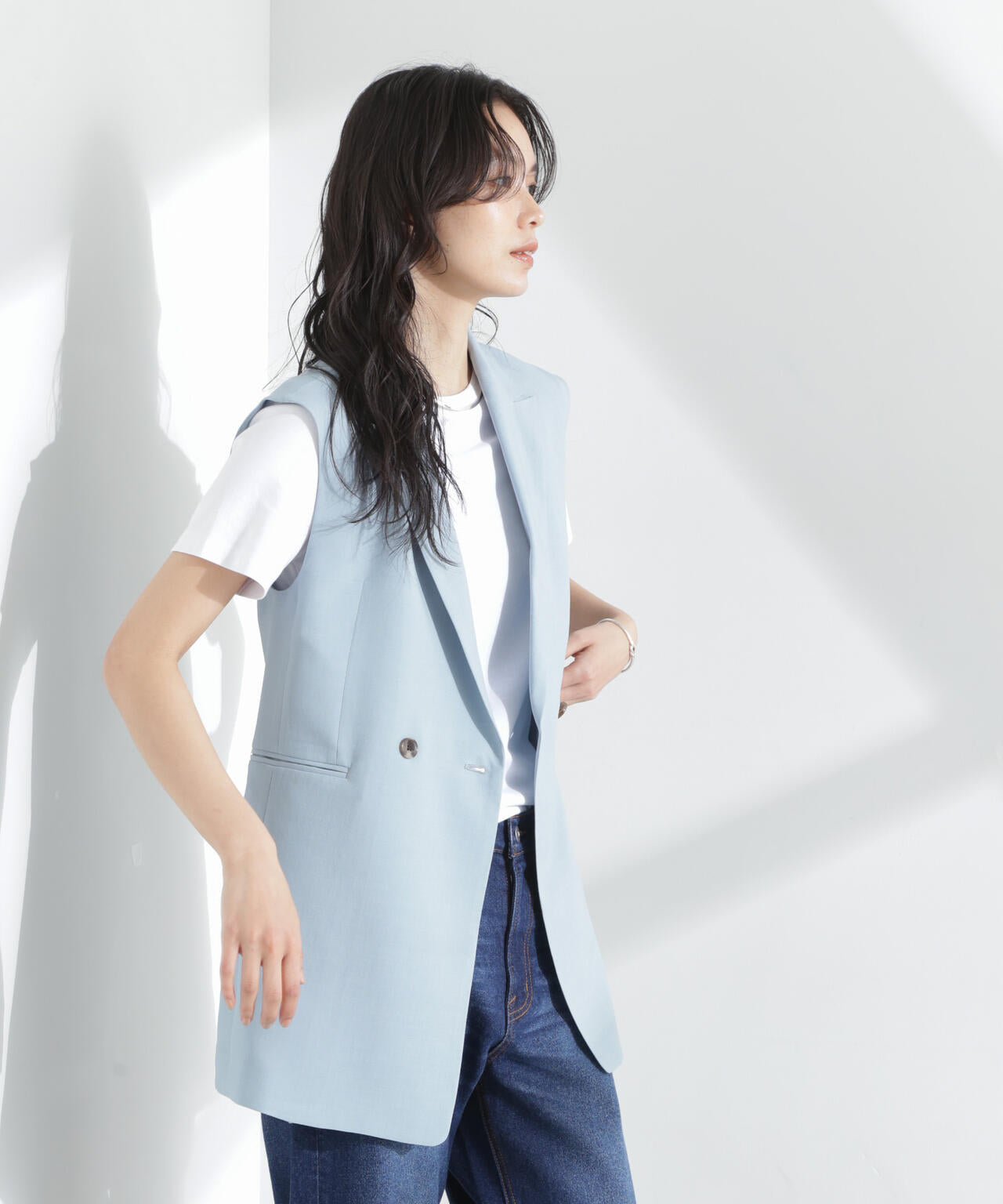 メランジドライ テーラードダブルジレ(セットアップ可) 6695116309