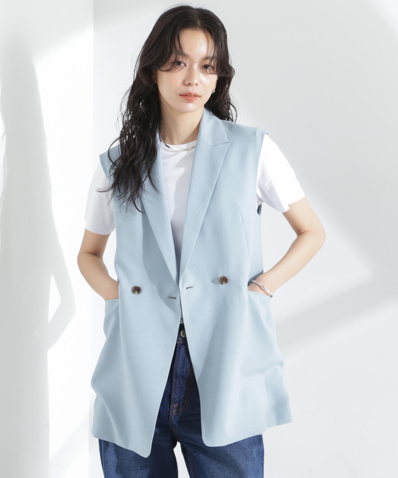 メランジドライ テーラードダブルジレ(セットアップ可) 6695116309