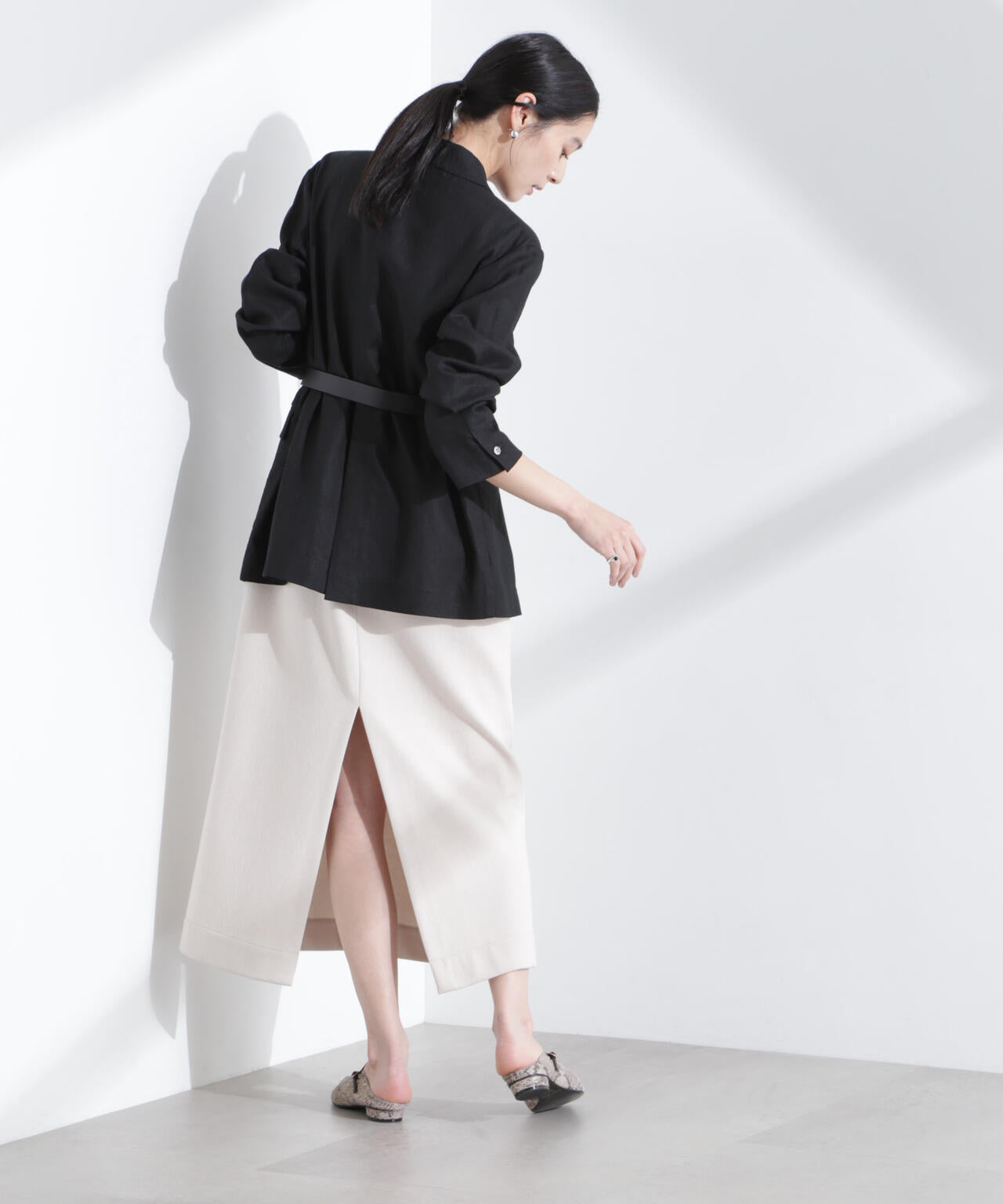 リネン混ボタンレスジャケット(セットアップ可) 6695116313