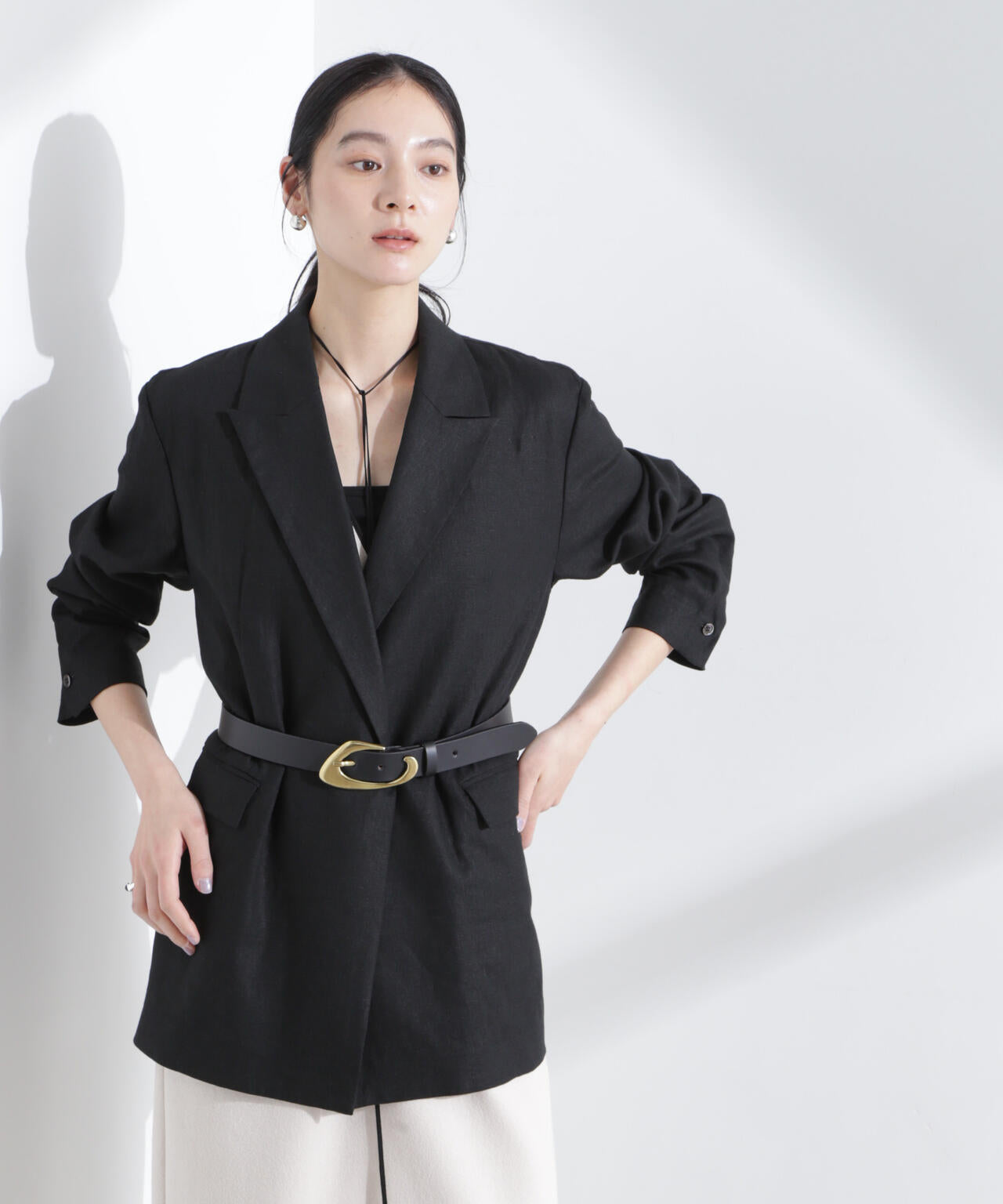 リネン混ボタンレスジャケット(セットアップ可) 6695116313