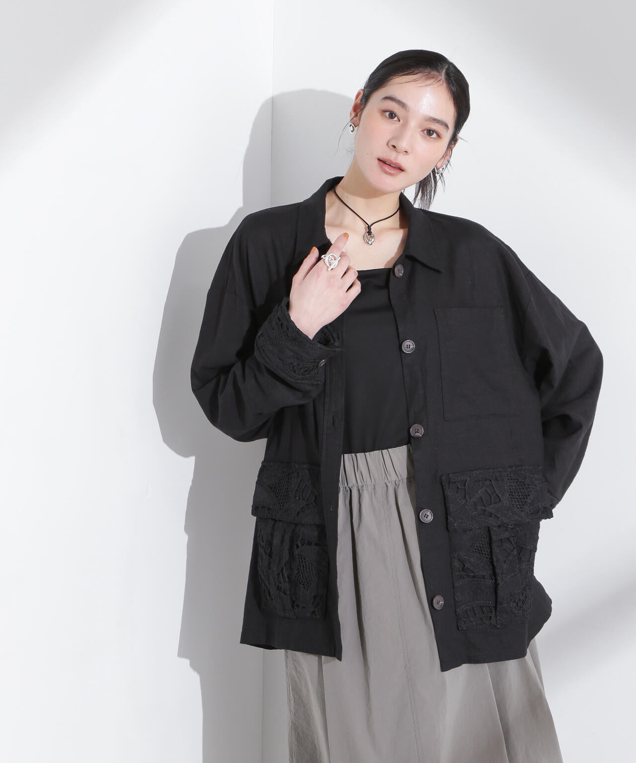 ポイントレースサファリジャケット 6695116316