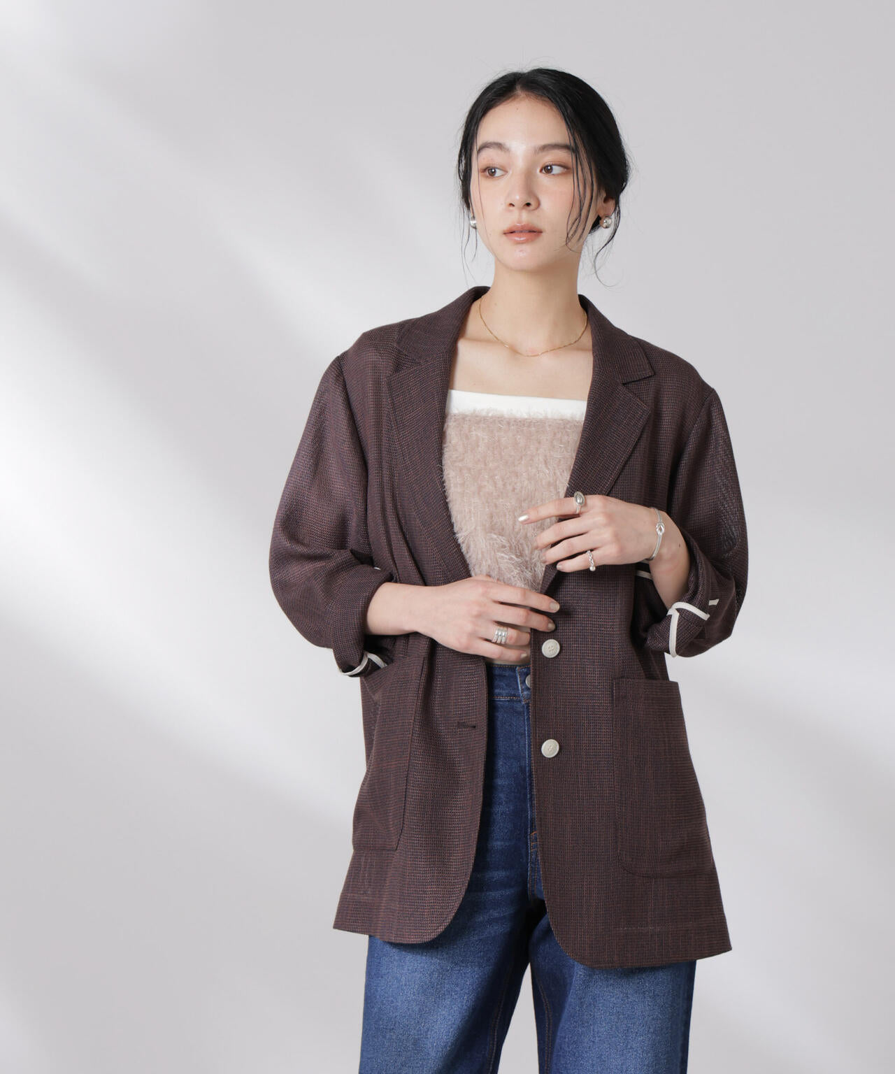 カラミ織りシングルジャケット 6695116317