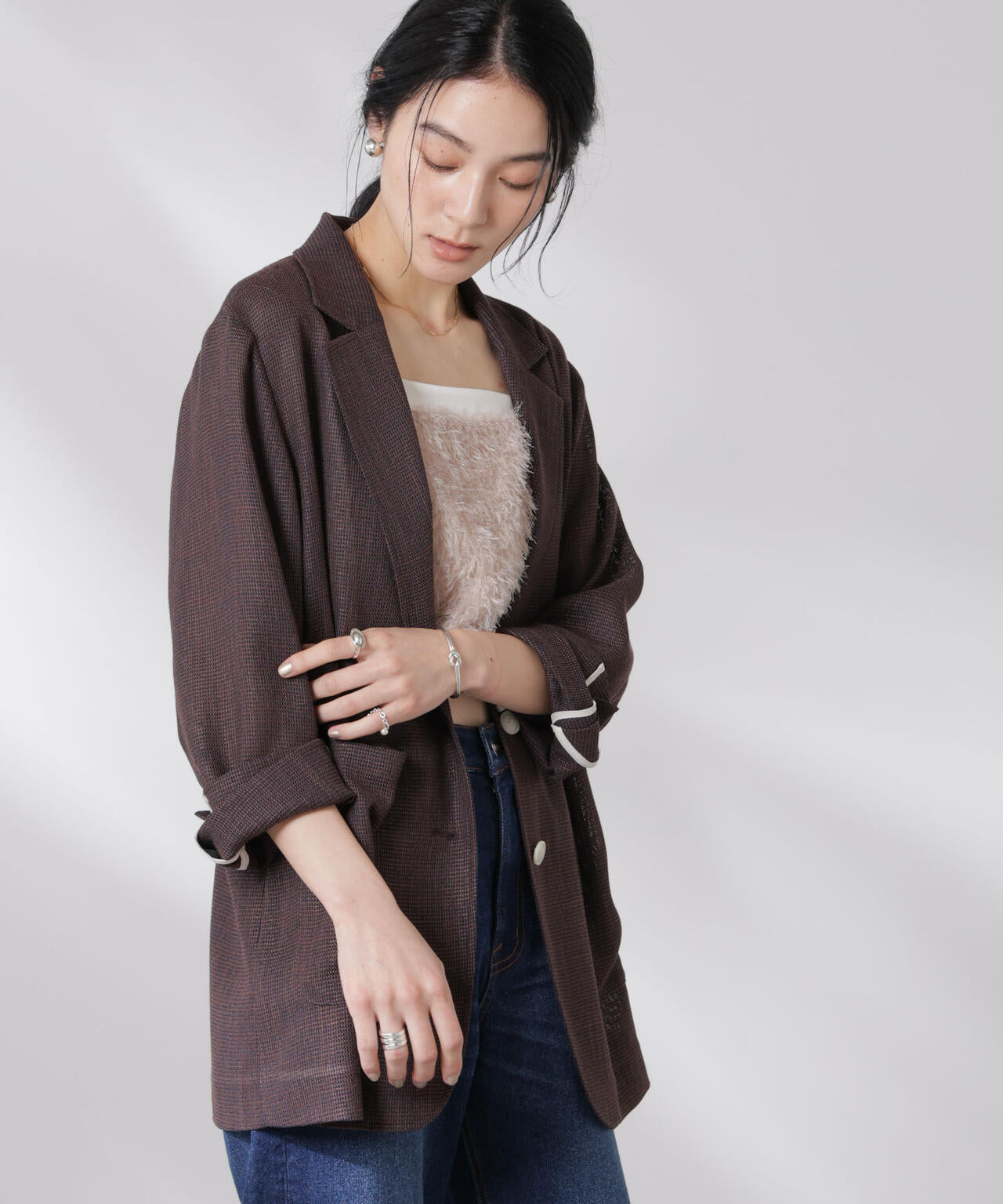 カラミ織りシングルジャケット 6695116317