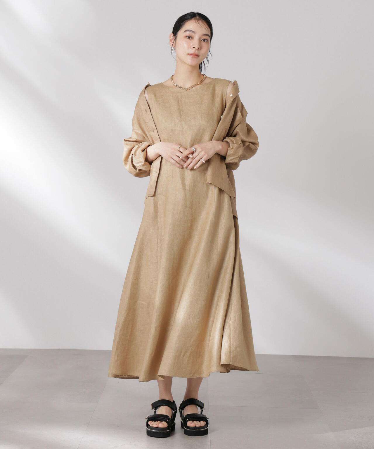 ヨーロピアンフラックス Aラインノースリーブワンピース 6695119301