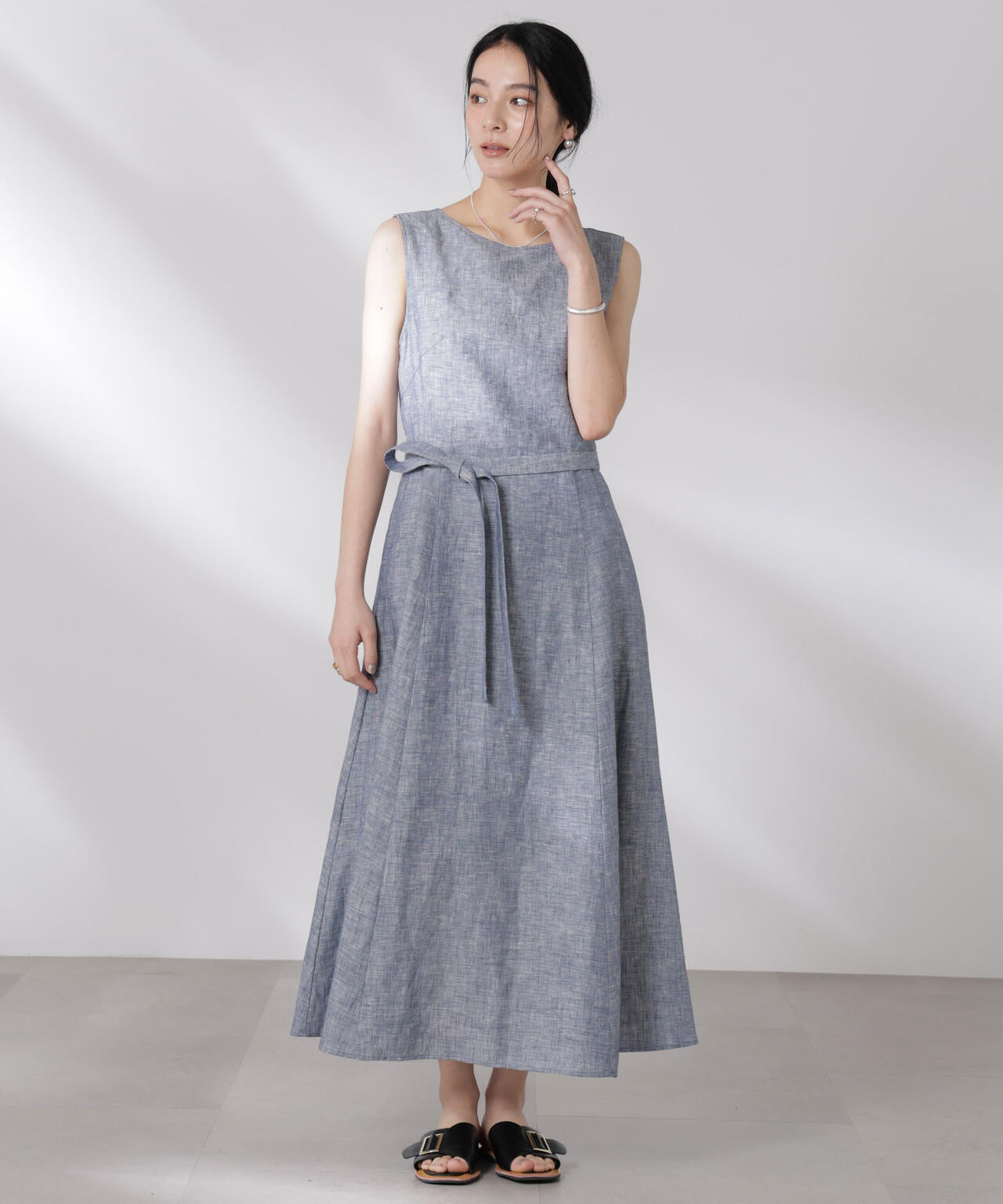 ヨーロピアンフラックス Aラインノースリーブワンピース 6695119301