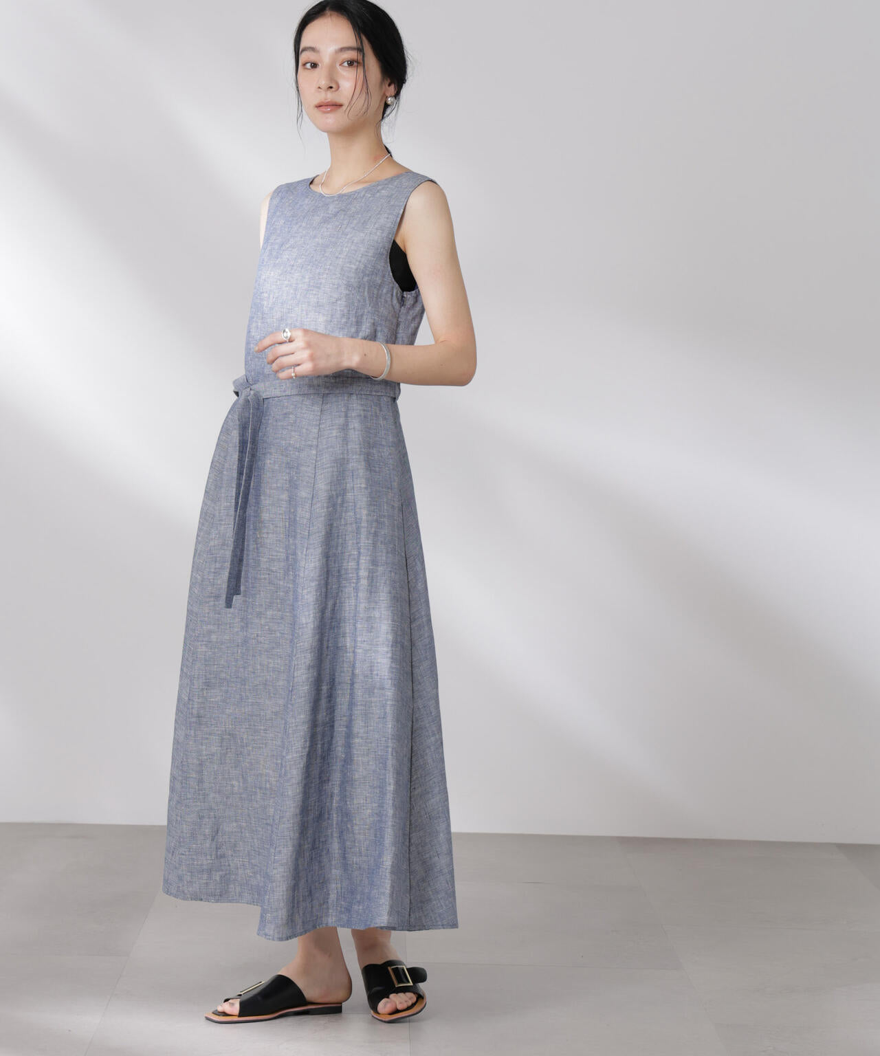 ヨーロピアンフラックス Aラインノースリーブワンピース 6695119301