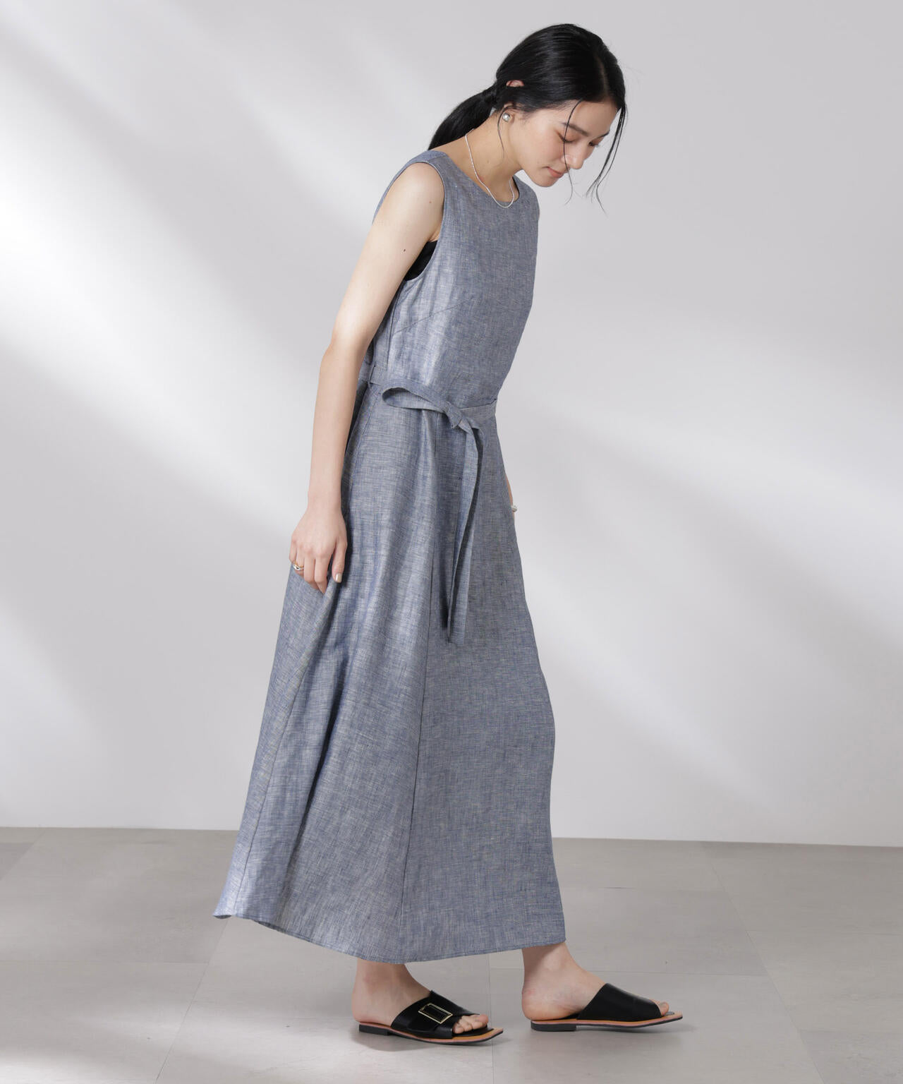 ヨーロピアンフラックス Aラインノースリーブワンピース 6695119301