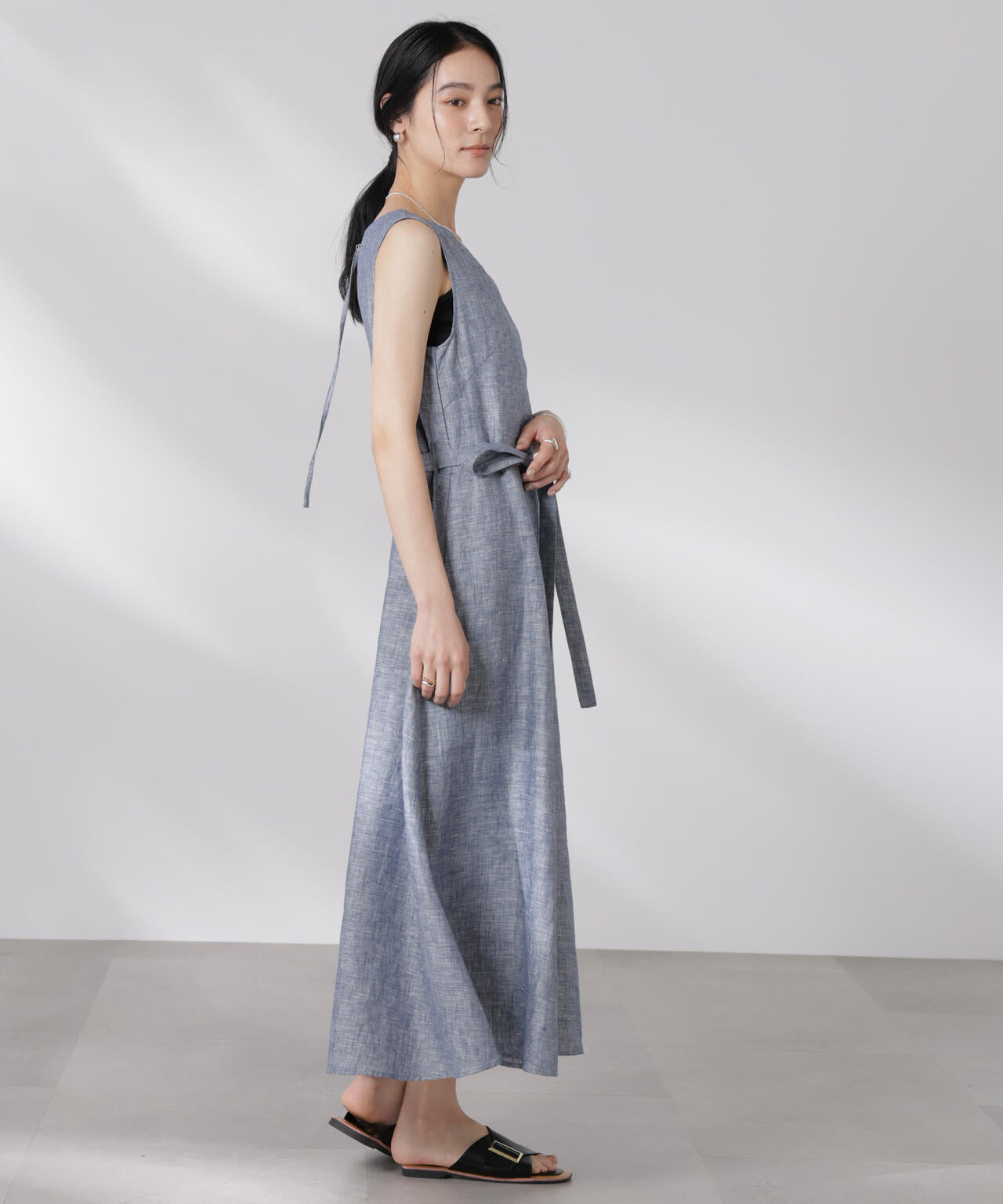 ヨーロピアンフラックス Aラインノースリーブワンピース 6695119301