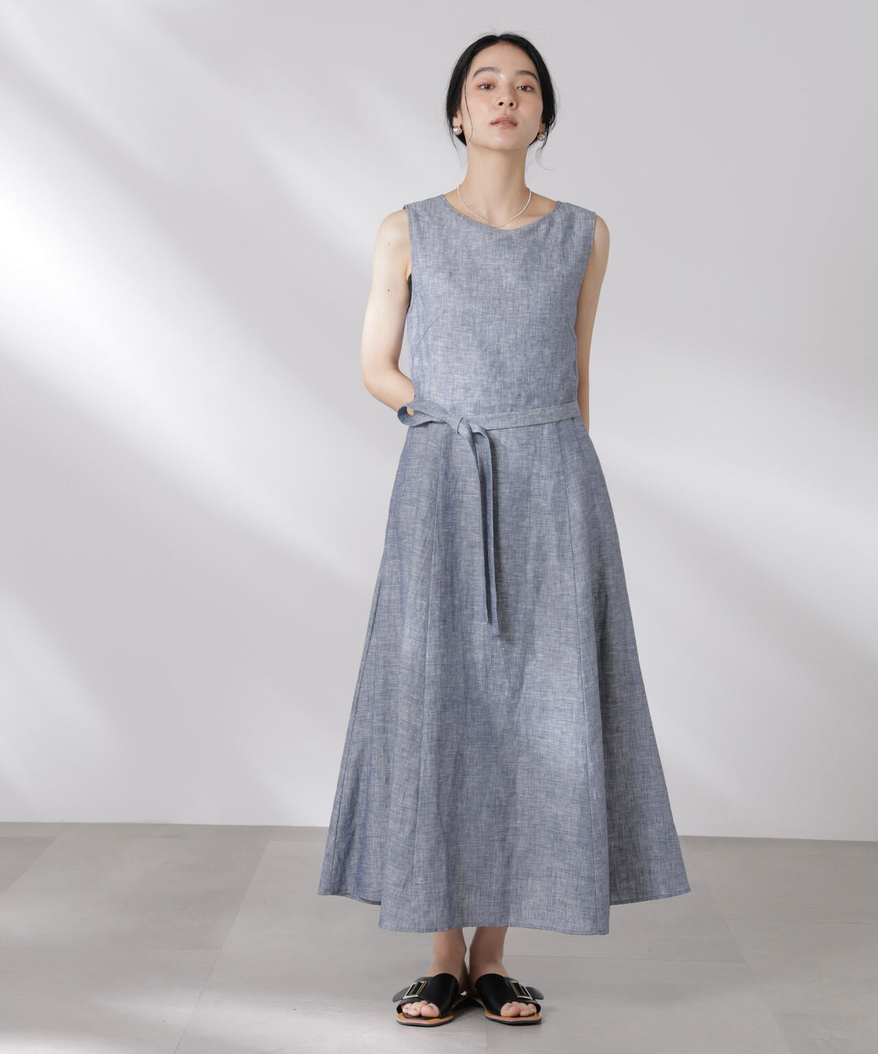 ヨーロピアンフラックス Aラインノースリーブワンピース 6695119301