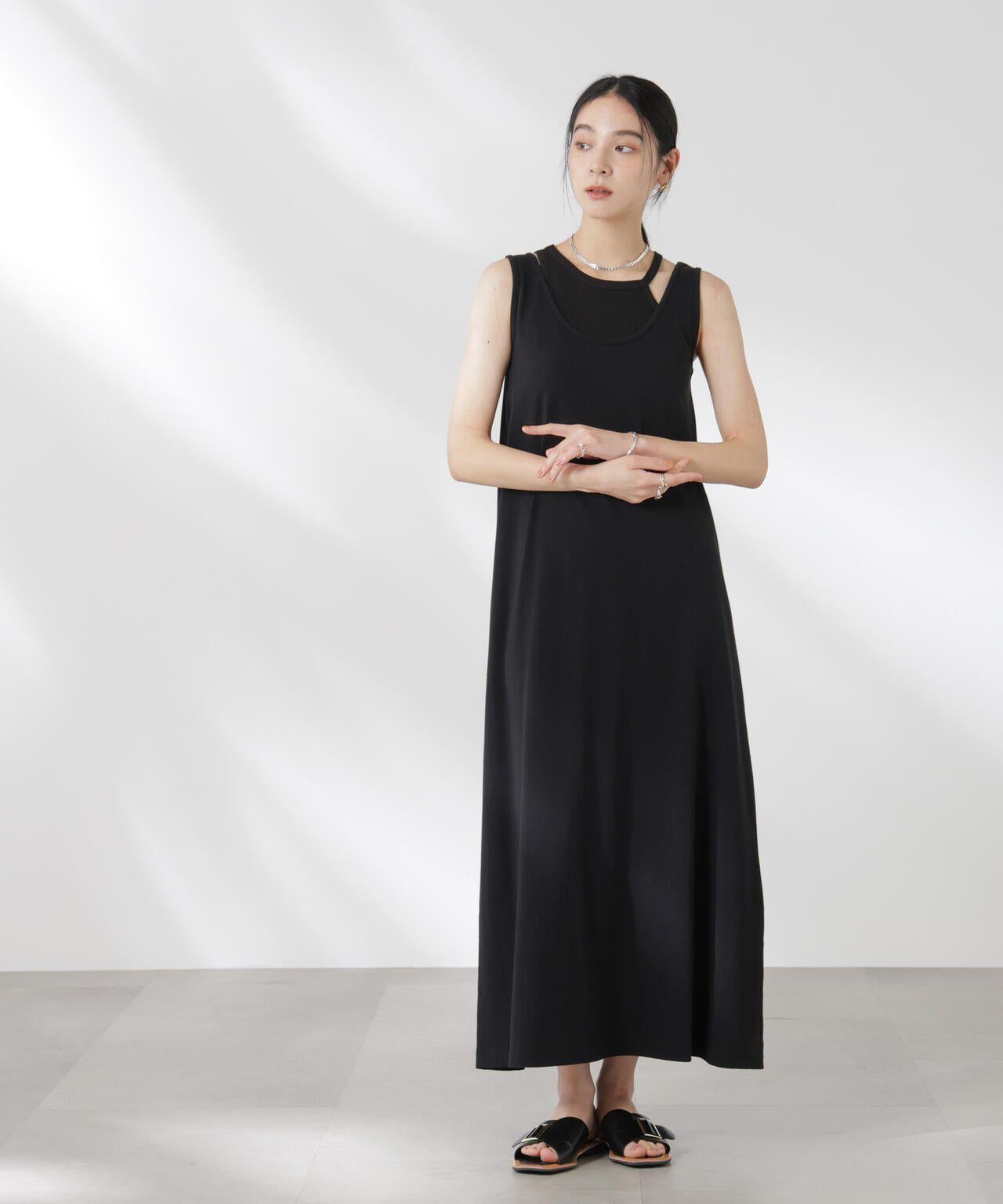 カップ付きアシメタンクレイヤードワンピース 6695119327