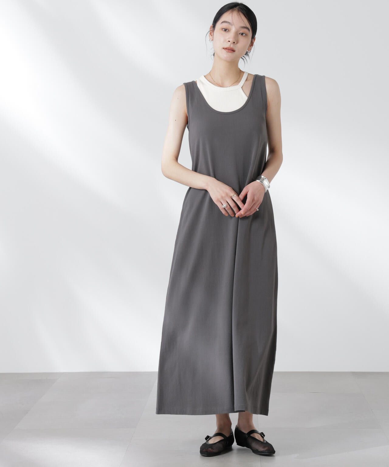 カップ付きアシメタンクレイヤードワンピース 6695119327