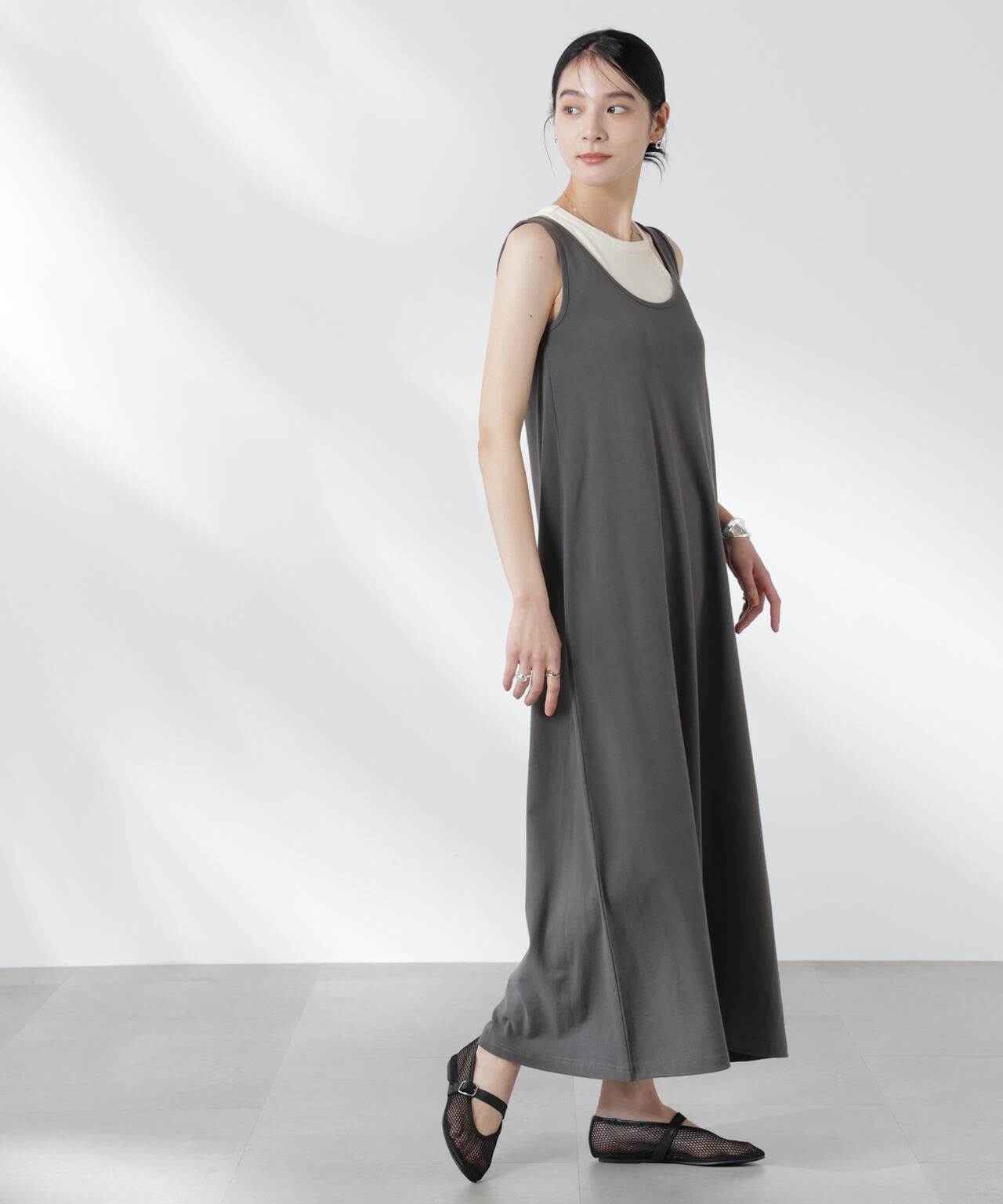 カップ付きアシメタンクレイヤードワンピース 6695119327