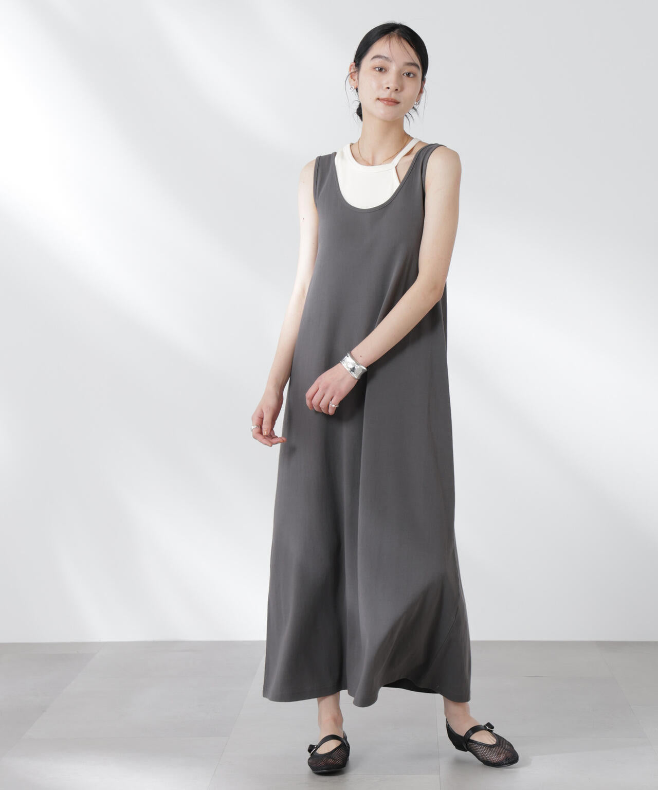 カップ付きアシメタンクレイヤードワンピース 6695119327