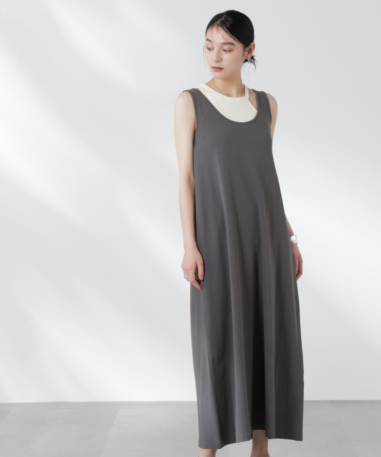 カップ付きアシメタンクレイヤードワンピース 6695119327