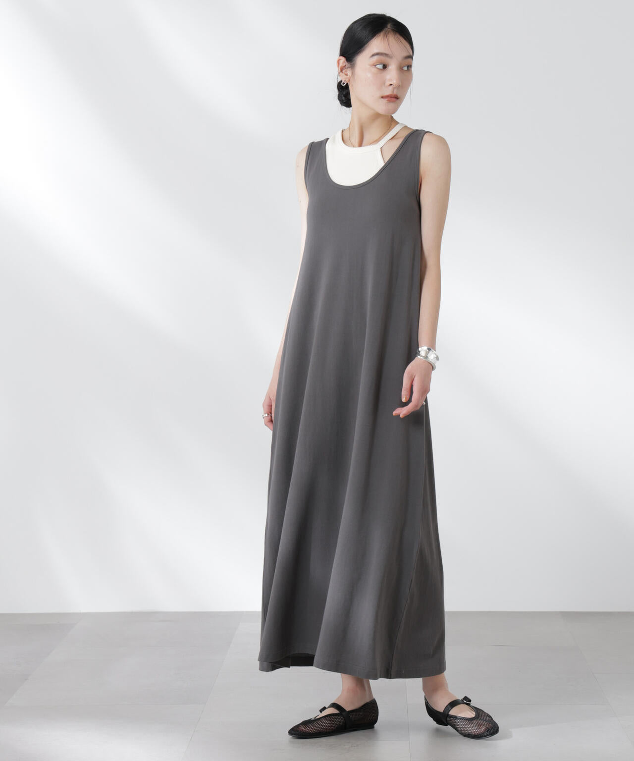 カップ付きアシメタンクレイヤードワンピース 6695119327